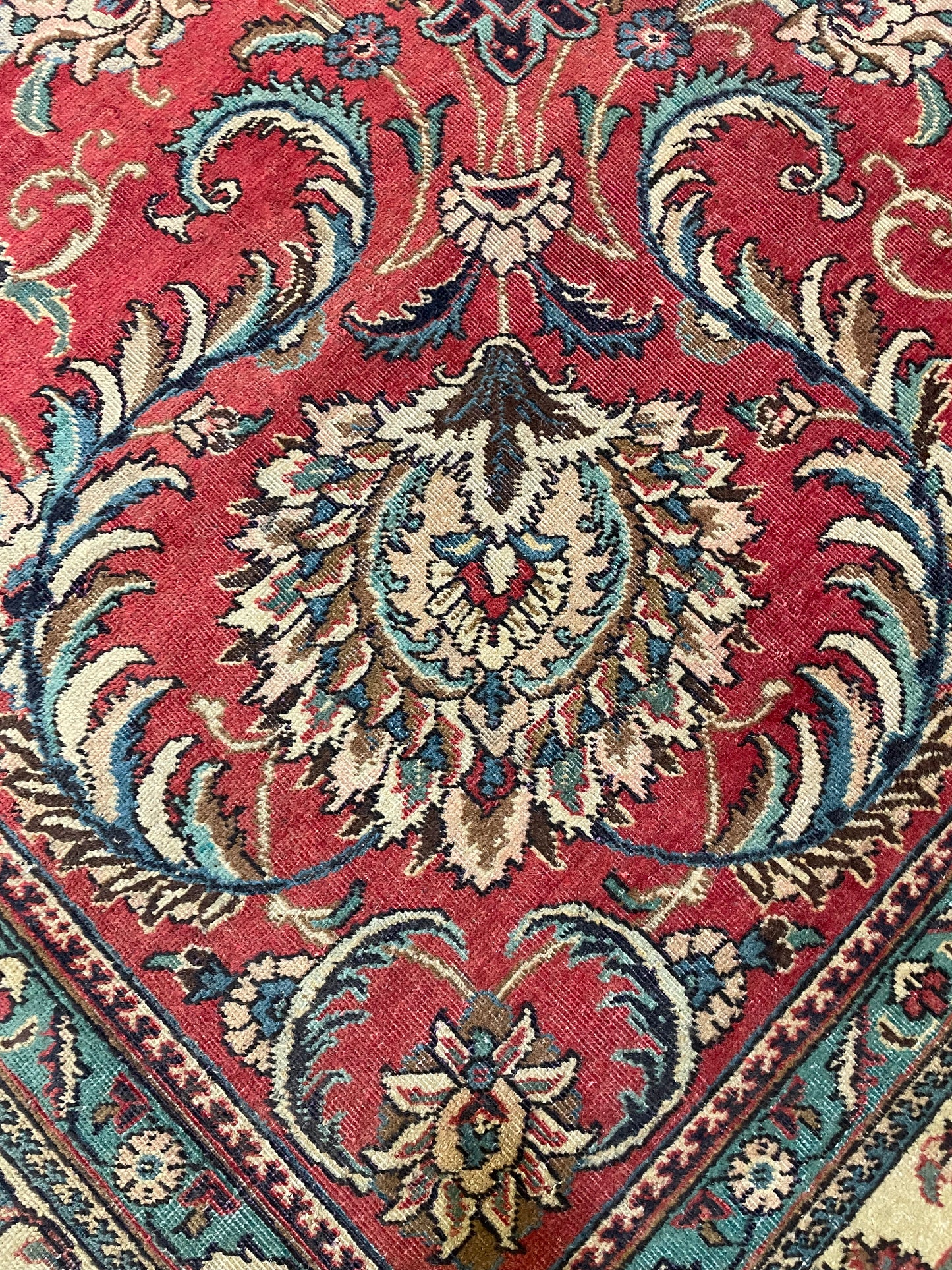 Hand-Knotted Wool Rug Tabriz Square 10'8" x 11'