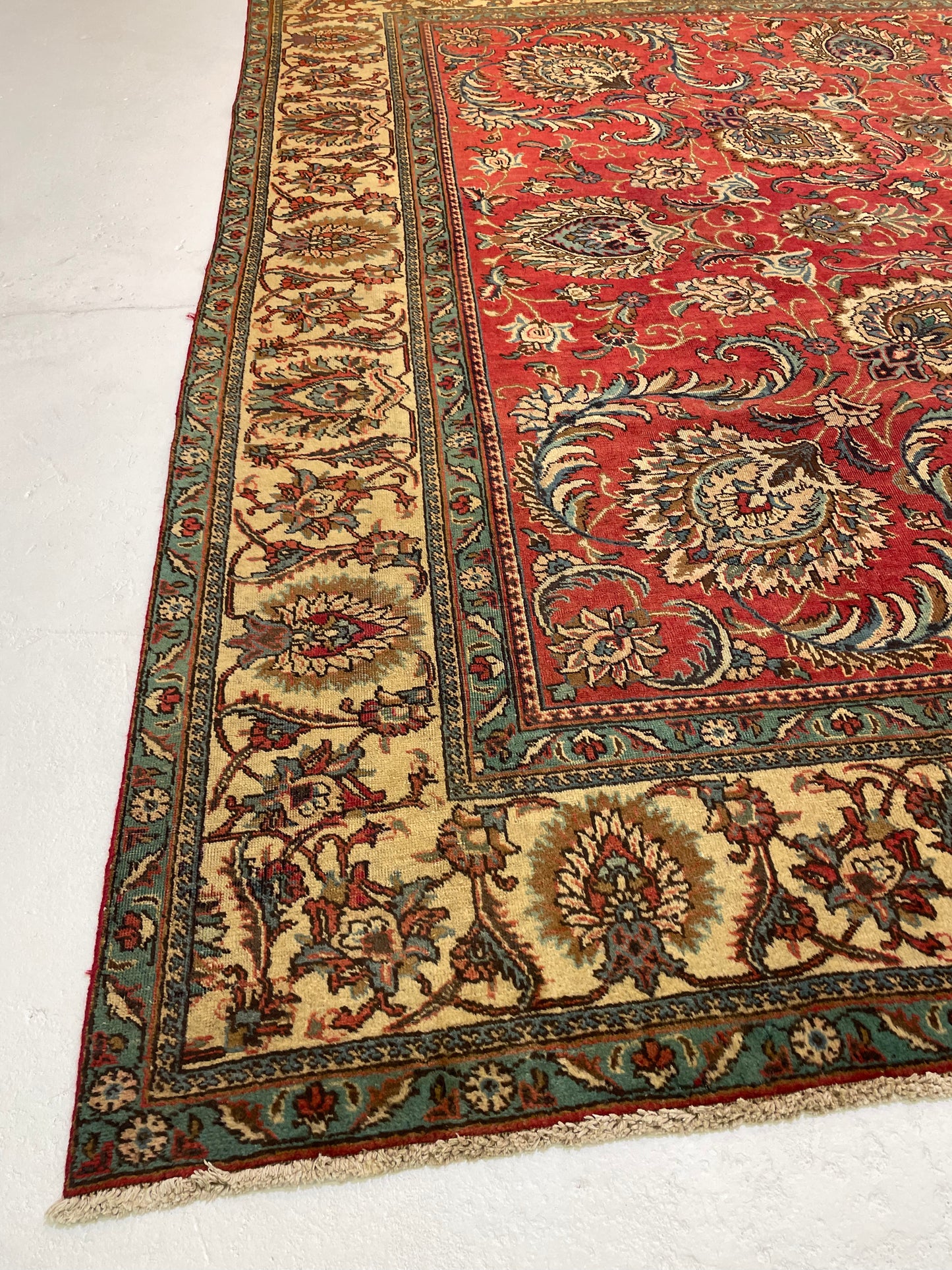 Hand-Knotted Wool Rug Tabriz Square 10'8" x 11'