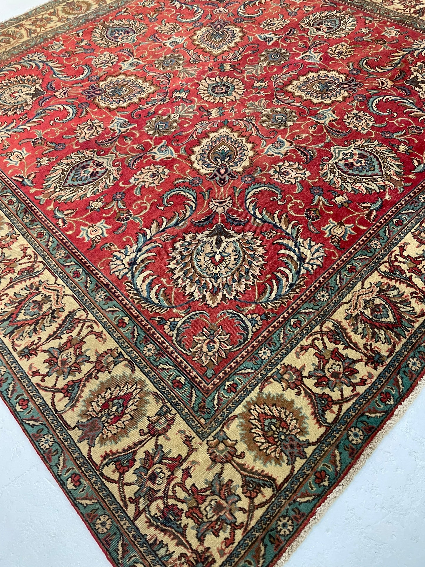Hand-Knotted Wool Rug Tabriz Square 10'8" x 11'