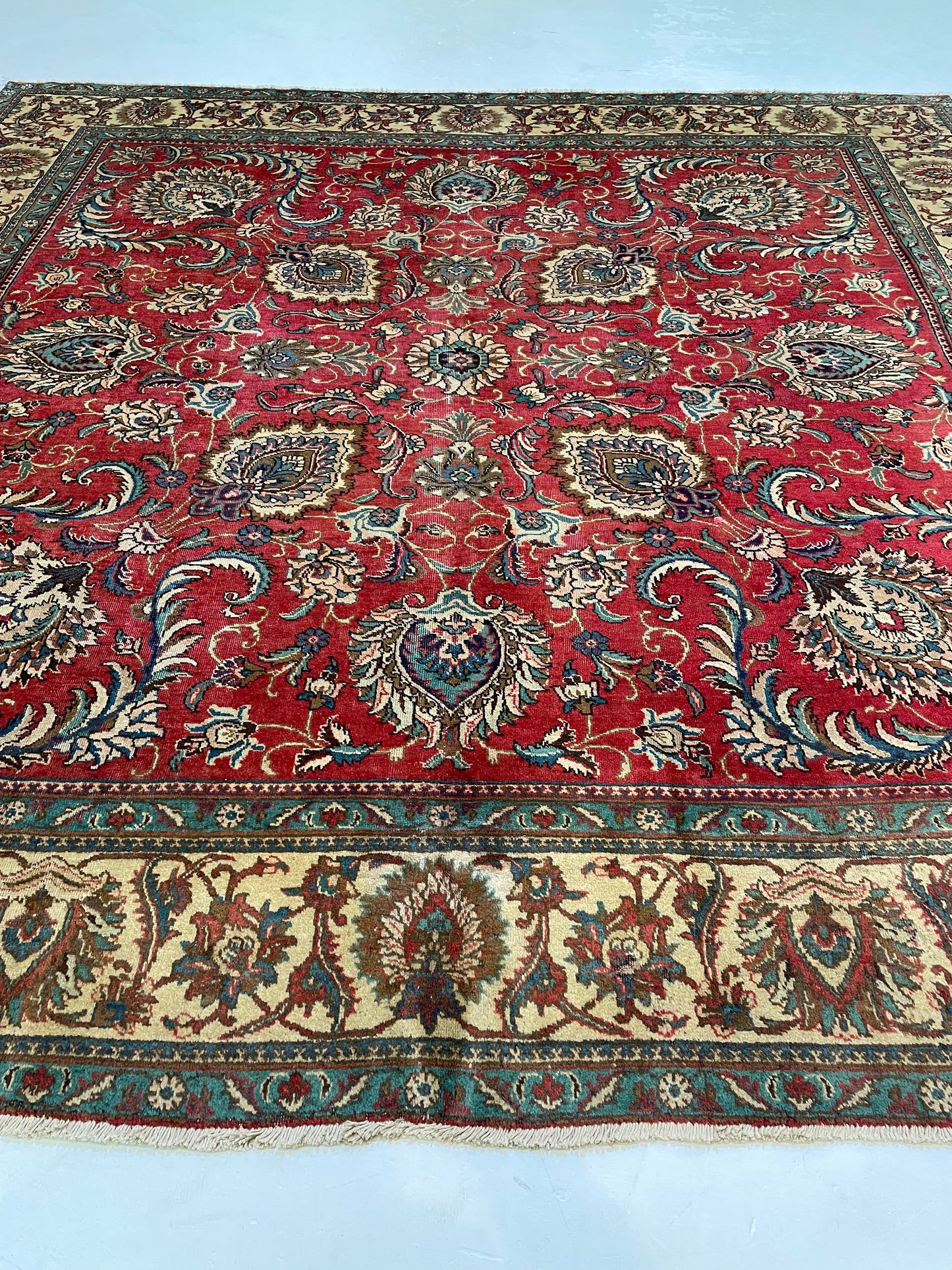 Hand-Knotted Wool Rug Tabriz Square 10'8" x 11'