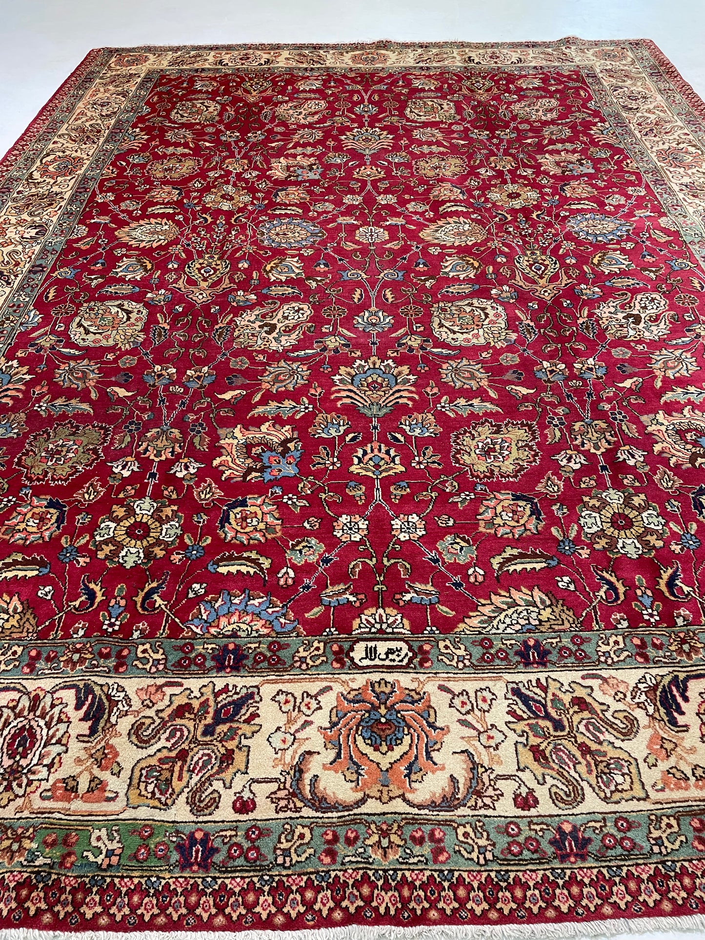 Hand-Knotted Wool Rug Tabriz Signed 9'9" x 12'4"