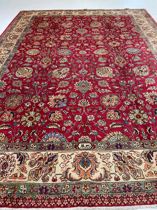 Hand-Knotted Wool Rug Tabriz Signed 9'9" x 12'4"