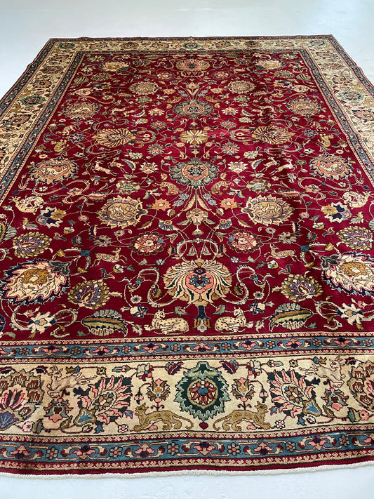 Hand-Knotted Wool Rug Tabriz 9'10" x 13'