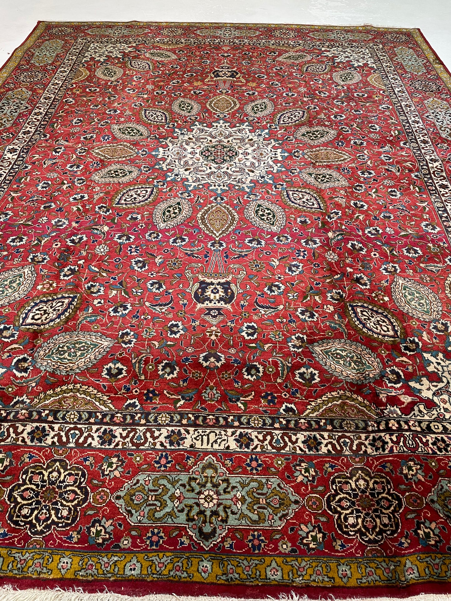 Hand-Knotted Wool Rug Tabriz Signed 9'10" x 12'9"