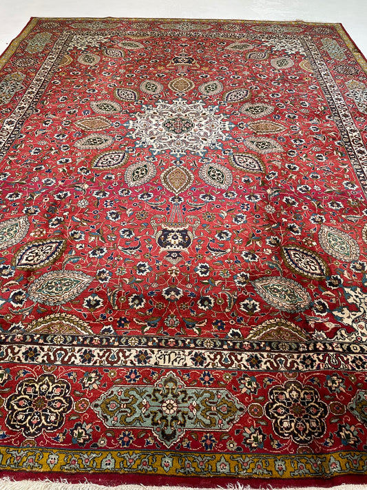 Hand-Knotted Wool Rug Tabriz Signed 9'10" x 12'9"