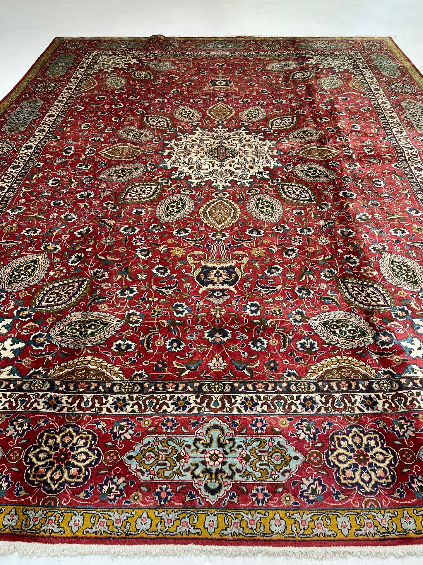 Hand-Knotted Wool Rug Tabriz Signed 9'10" x 12'9"