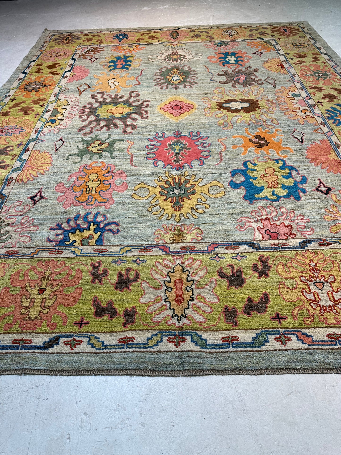 Hand-Knotted Wool Rug Turkish Oushak 10'4" x 12'11"