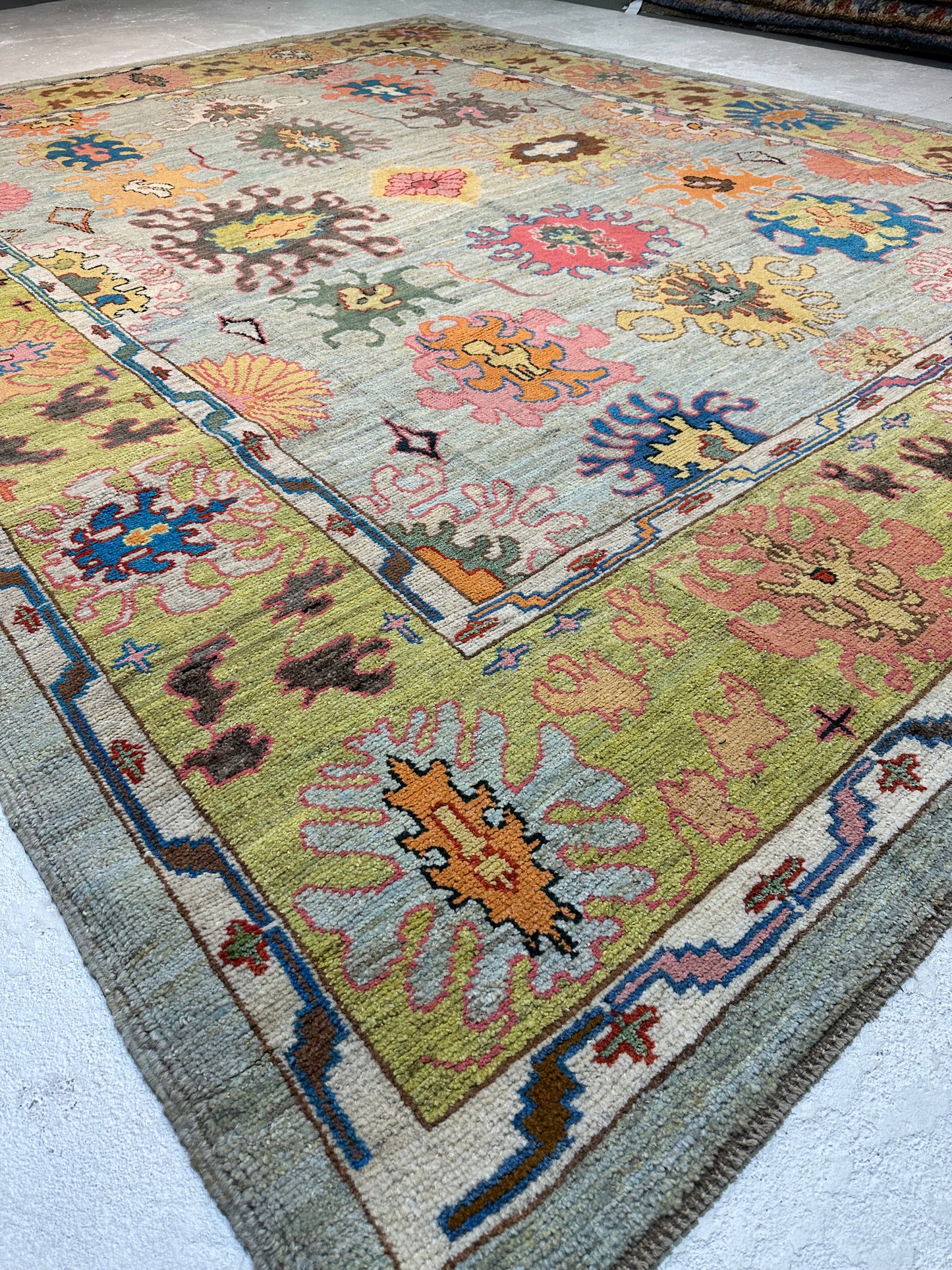 Hand-Knotted Wool Rug Turkish Oushak 10'4" x 12'11"