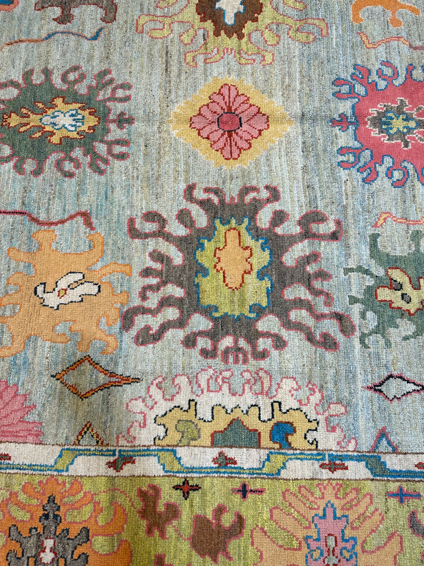 Hand-Knotted Wool Rug Turkish Oushak 10'4" x 12'11"