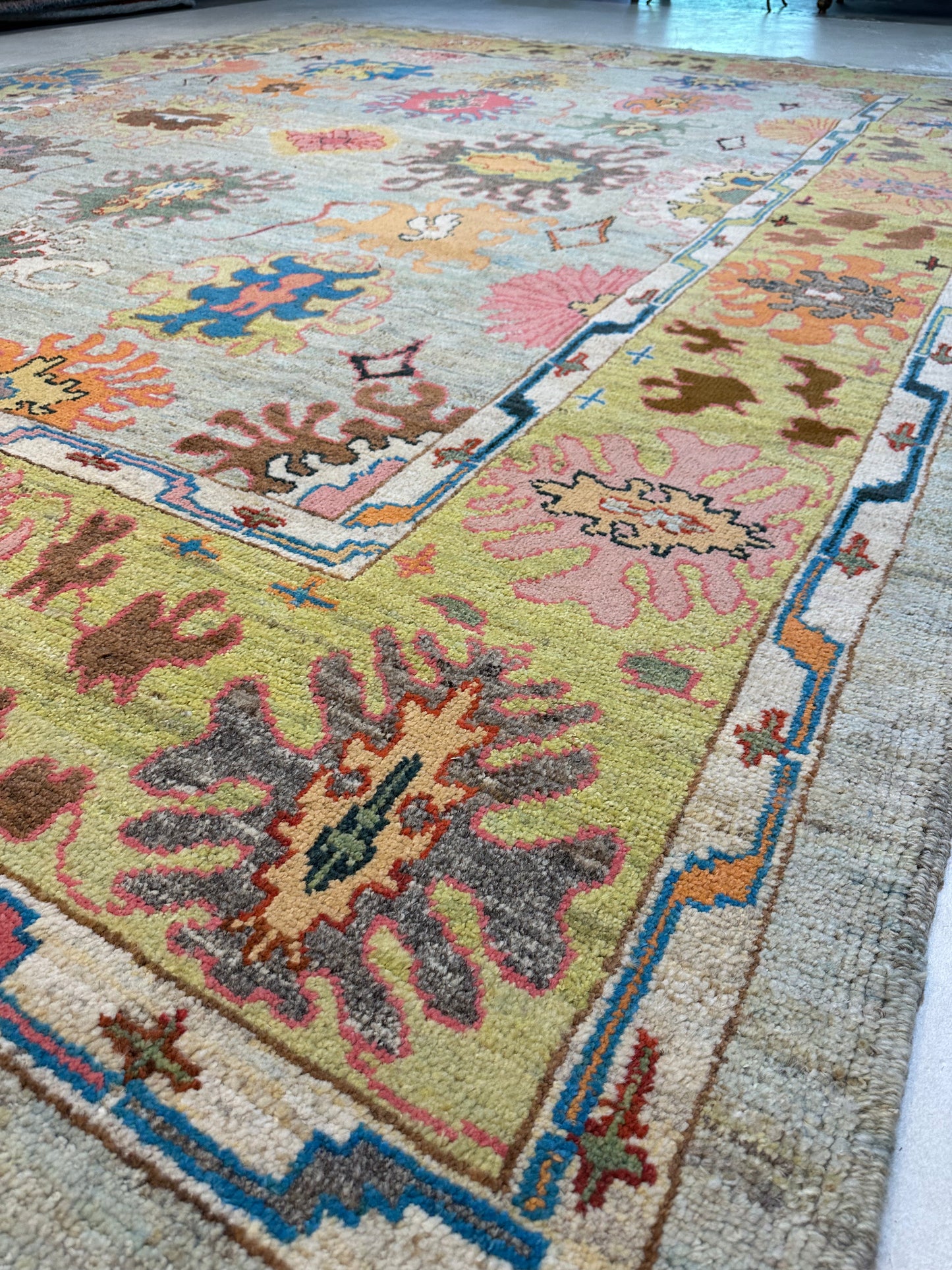 Hand-Knotted Wool Rug Turkish Oushak 10'4" x 12'11"