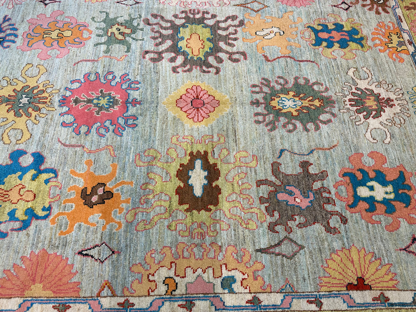Hand-Knotted Wool Rug Turkish Oushak 10'4" x 12'11"