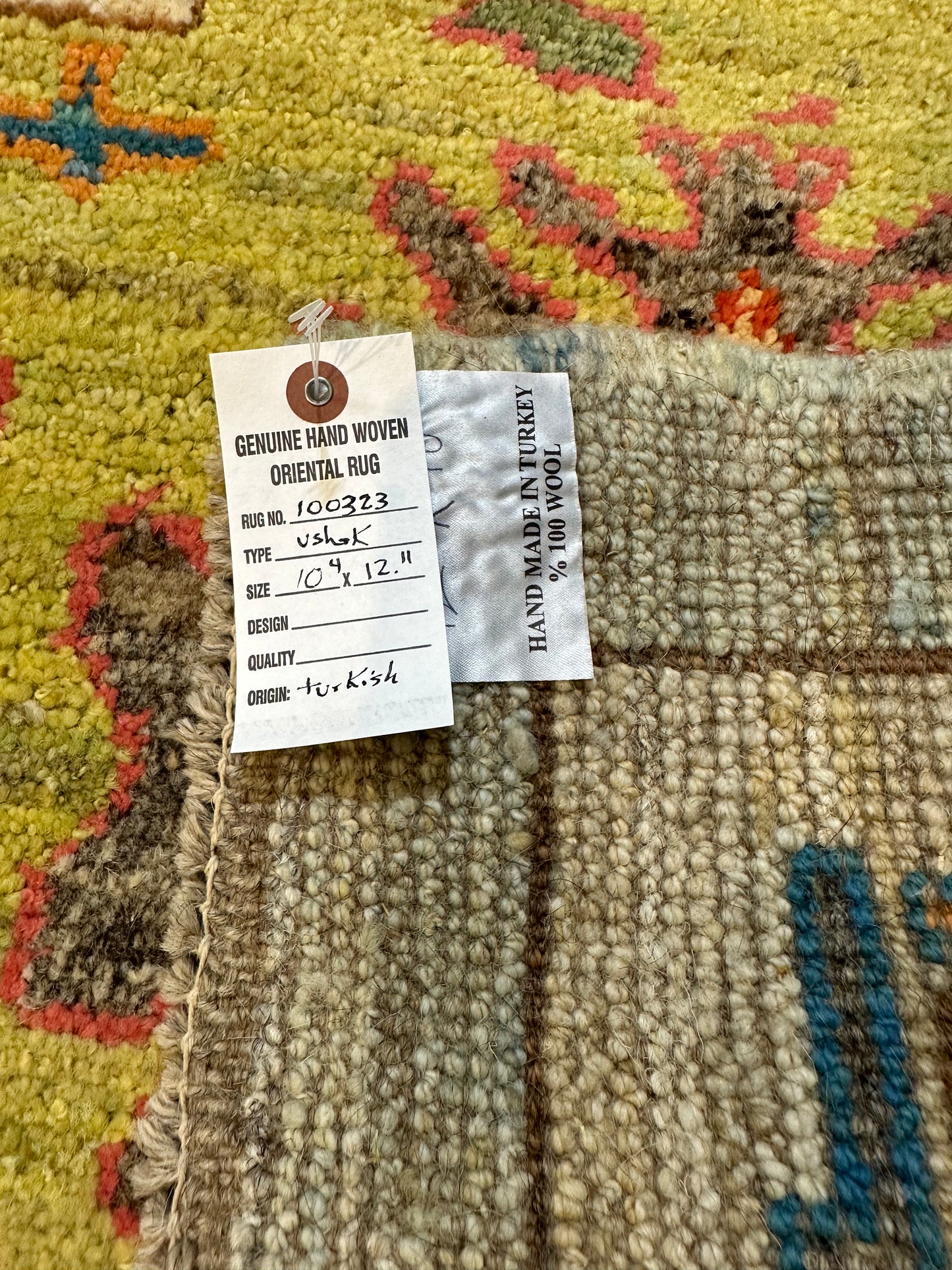 Hand-Knotted Wool Rug Turkish Oushak 10'4" x 12'11"