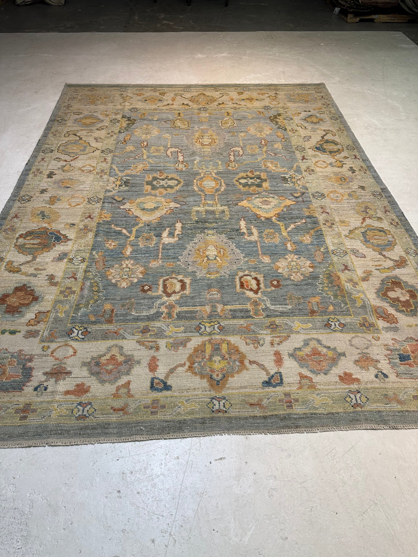 Hand-Knotted Wool Rug Turkish Oushak 8'4" x 11'4"