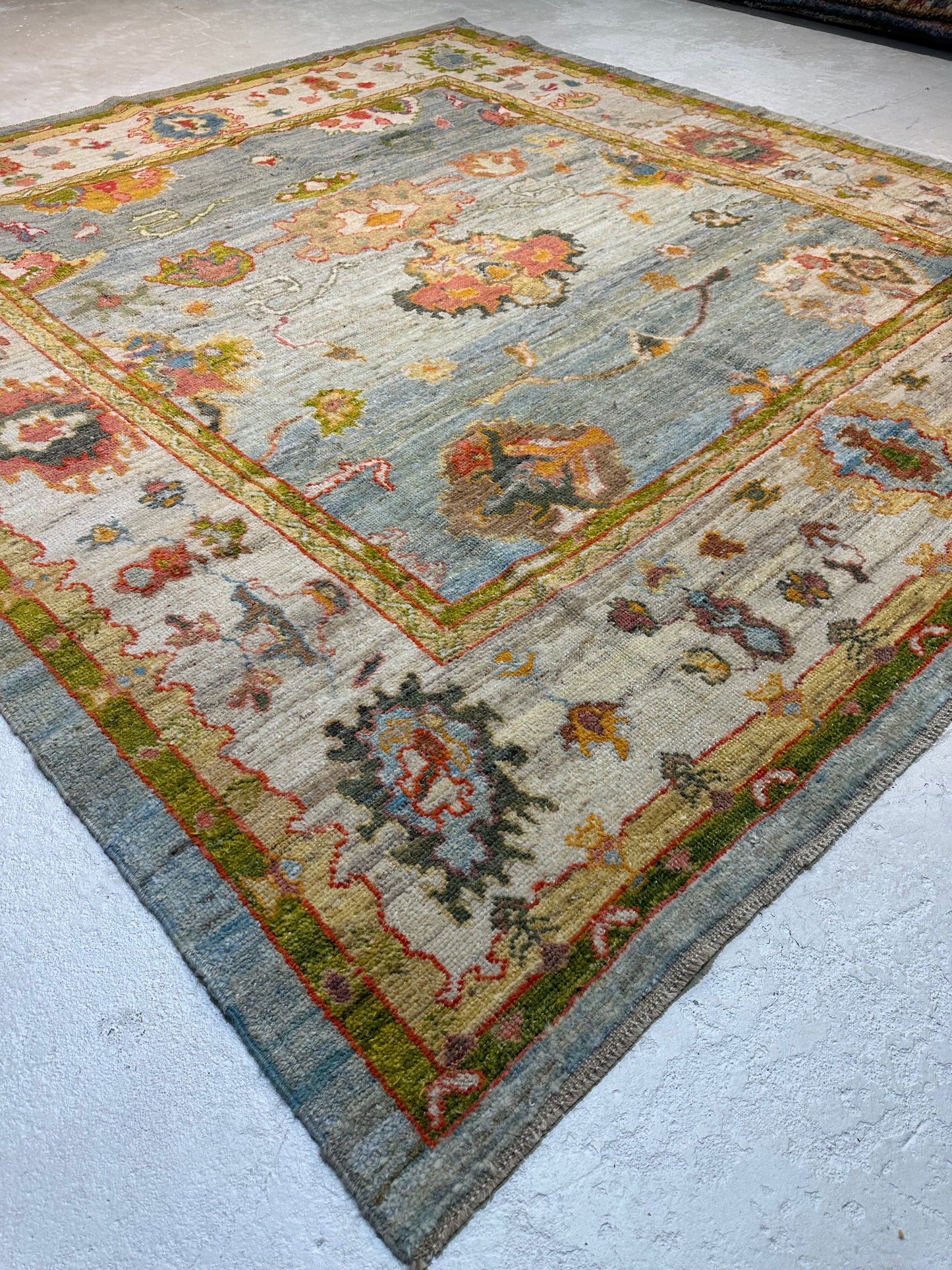 Hand-Knotted Wool Rug Turkish Oushak 9'6" x 10'4"