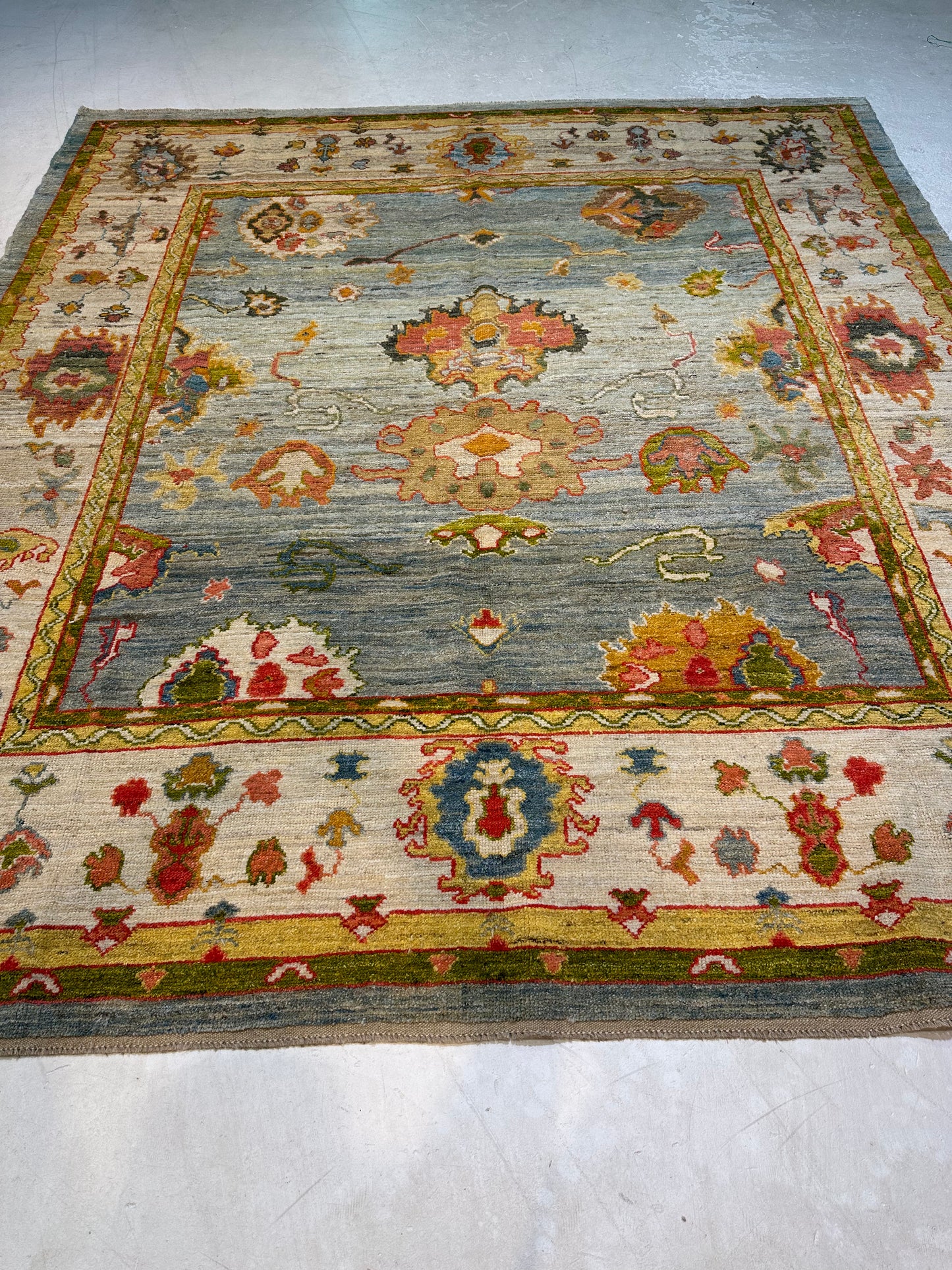 Hand-Knotted Wool Rug Turkish Oushak 9'6" x 10'4"