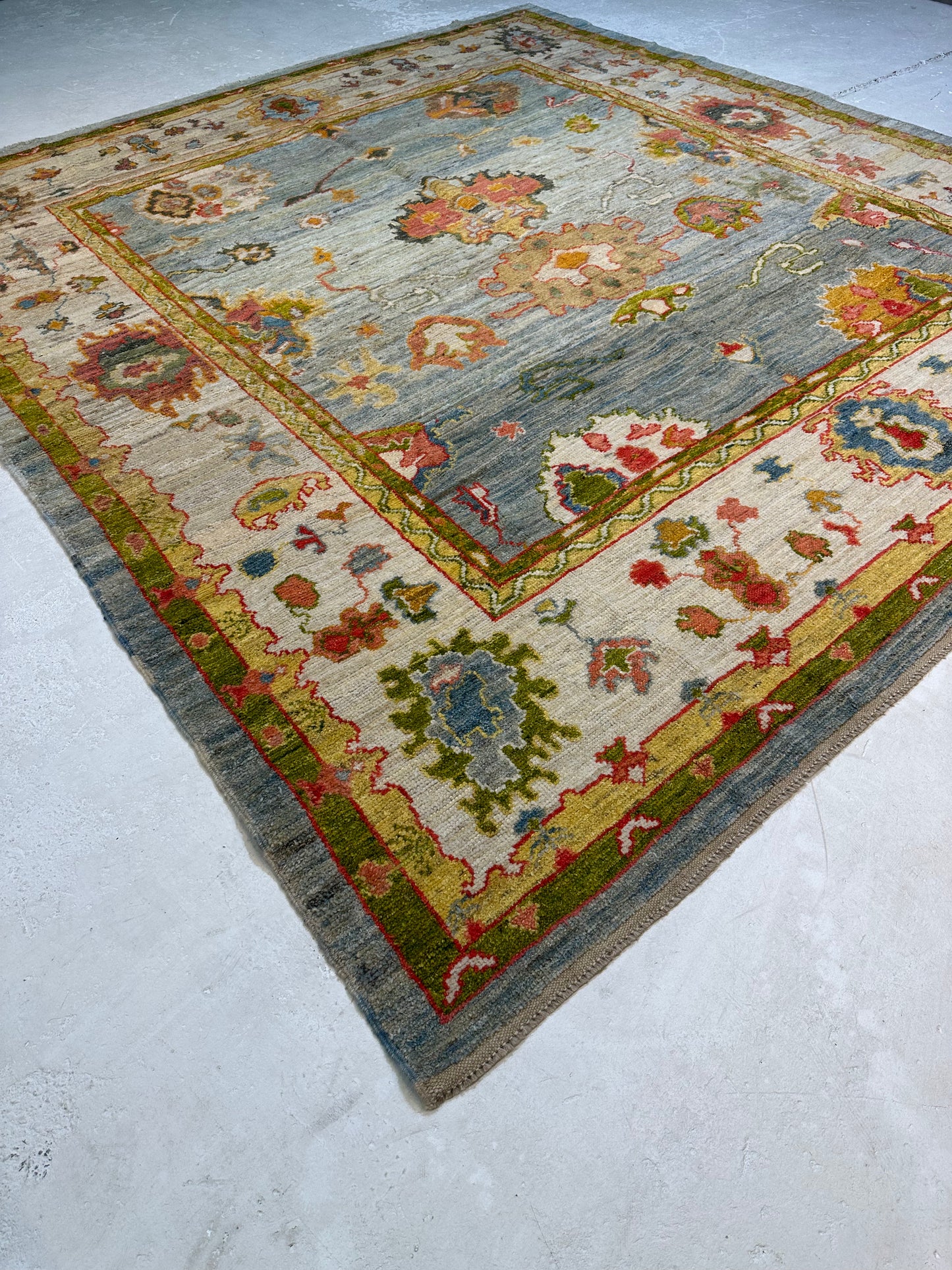 Hand-Knotted Wool Rug Turkish Oushak 9'6" x 10'4"