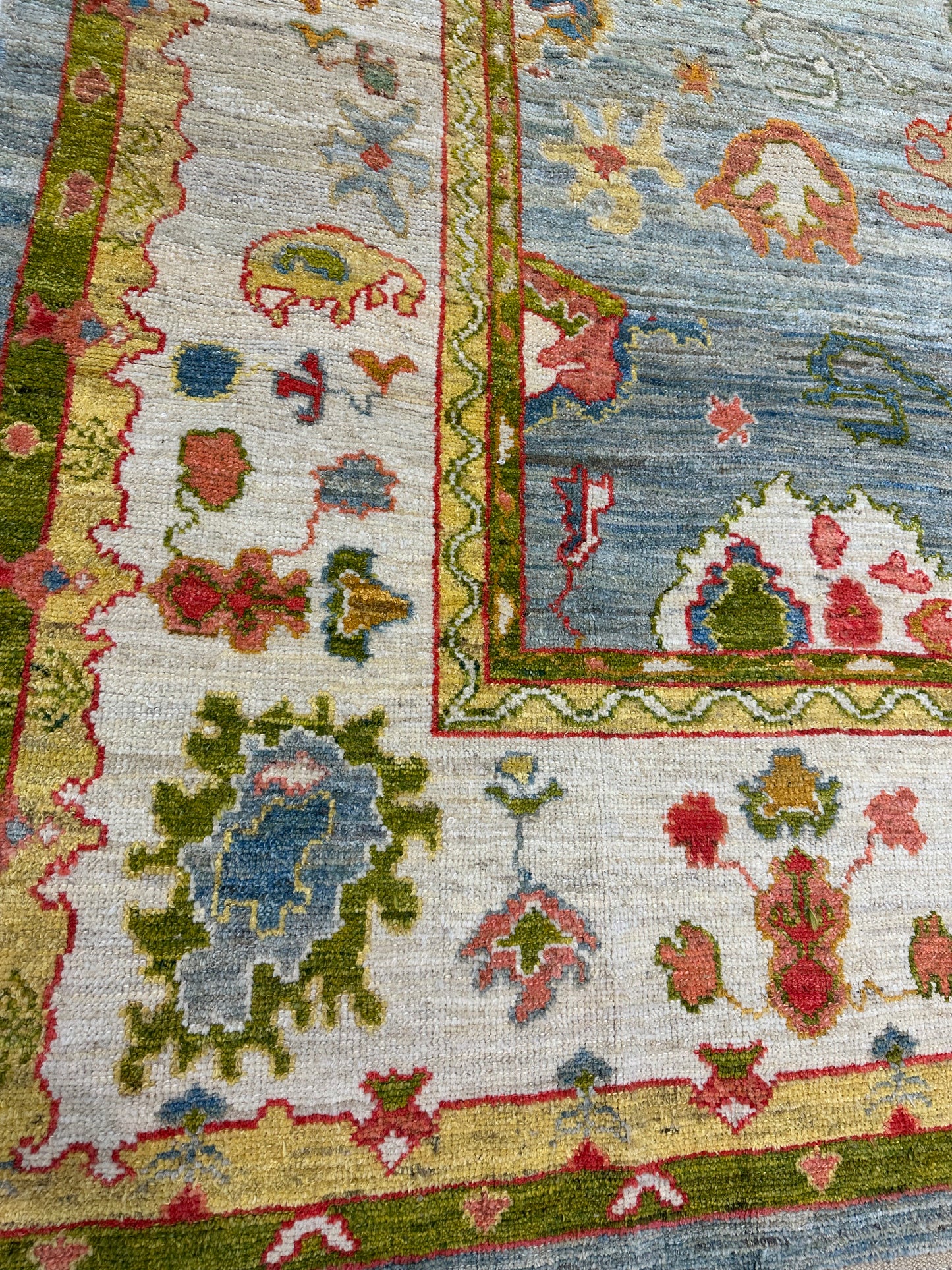 Hand-Knotted Wool Rug Turkish Oushak 9'6" x 10'4"