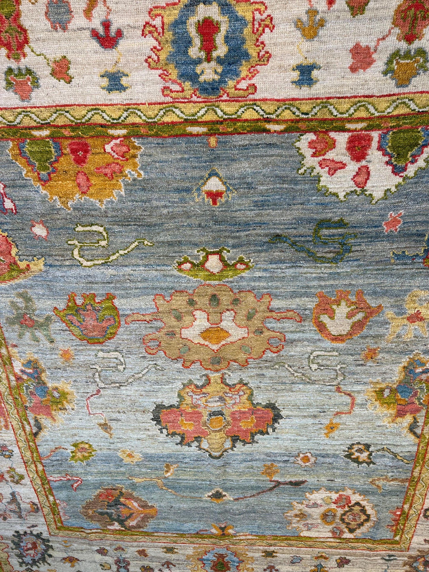 Hand-Knotted Wool Rug Turkish Oushak 9'6" x 10'4"