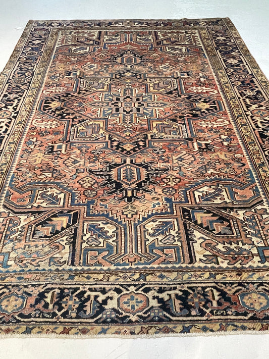 Antique Hand-Knotted Wool Area Rug Heriz 7'4" x 10'