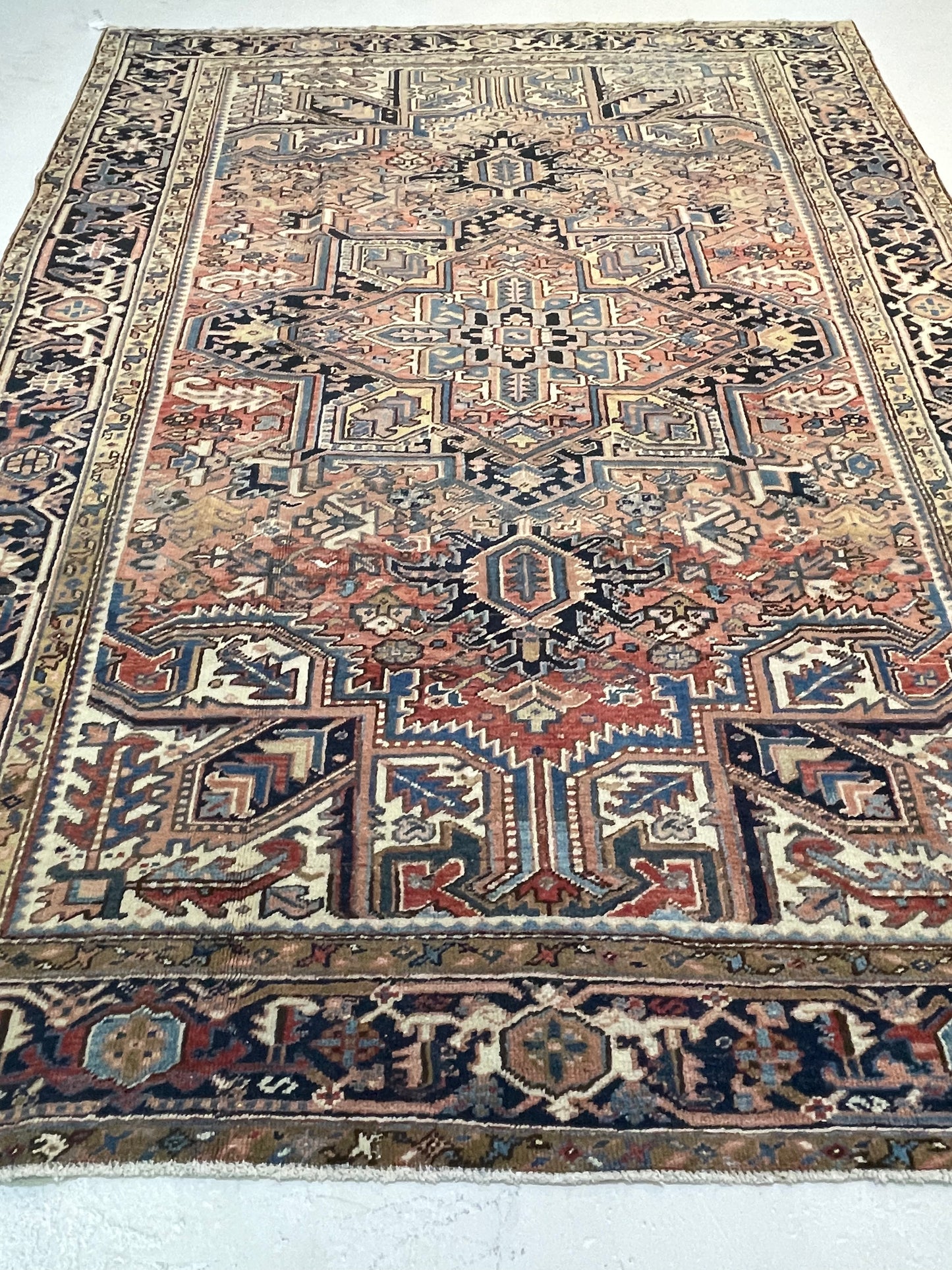 Antique Hand-Knotted Wool Area Rug Heriz 7'4" x 10'