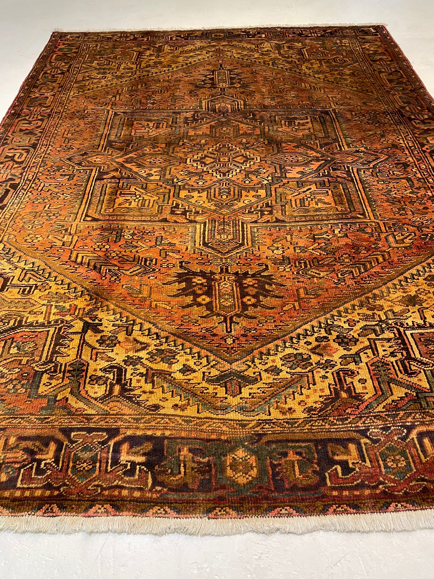 Hand-Knotted Wool Area Rug Heriz Tea Washed 8'3" x 11'