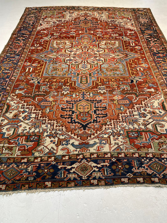 Antique Hand-Knotted Wool Area Rug Heriz 8' x 11'5"