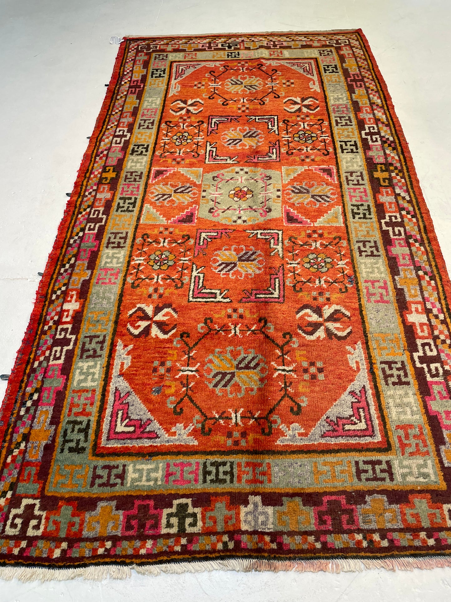 Hand-Knotted Wool Gallery Size Antique Khotan Samarkand Collectible 4'7" x 9'6"