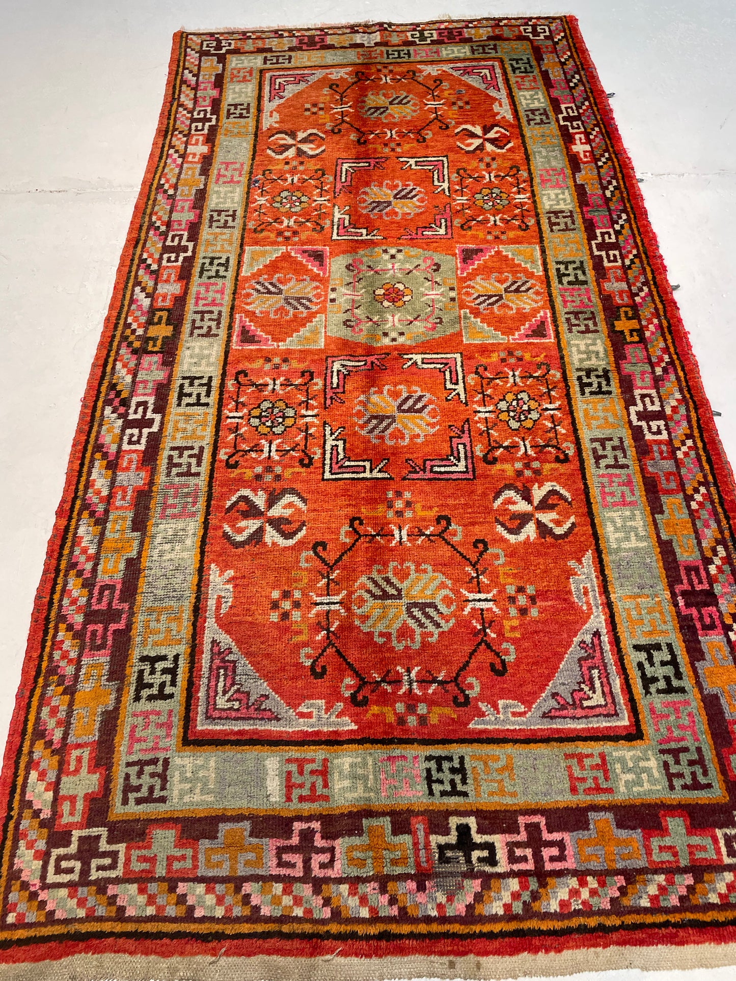 Hand-Knotted Wool Gallery Size Antique Khotan Samarkand Collectible 4'7" x 9'6"