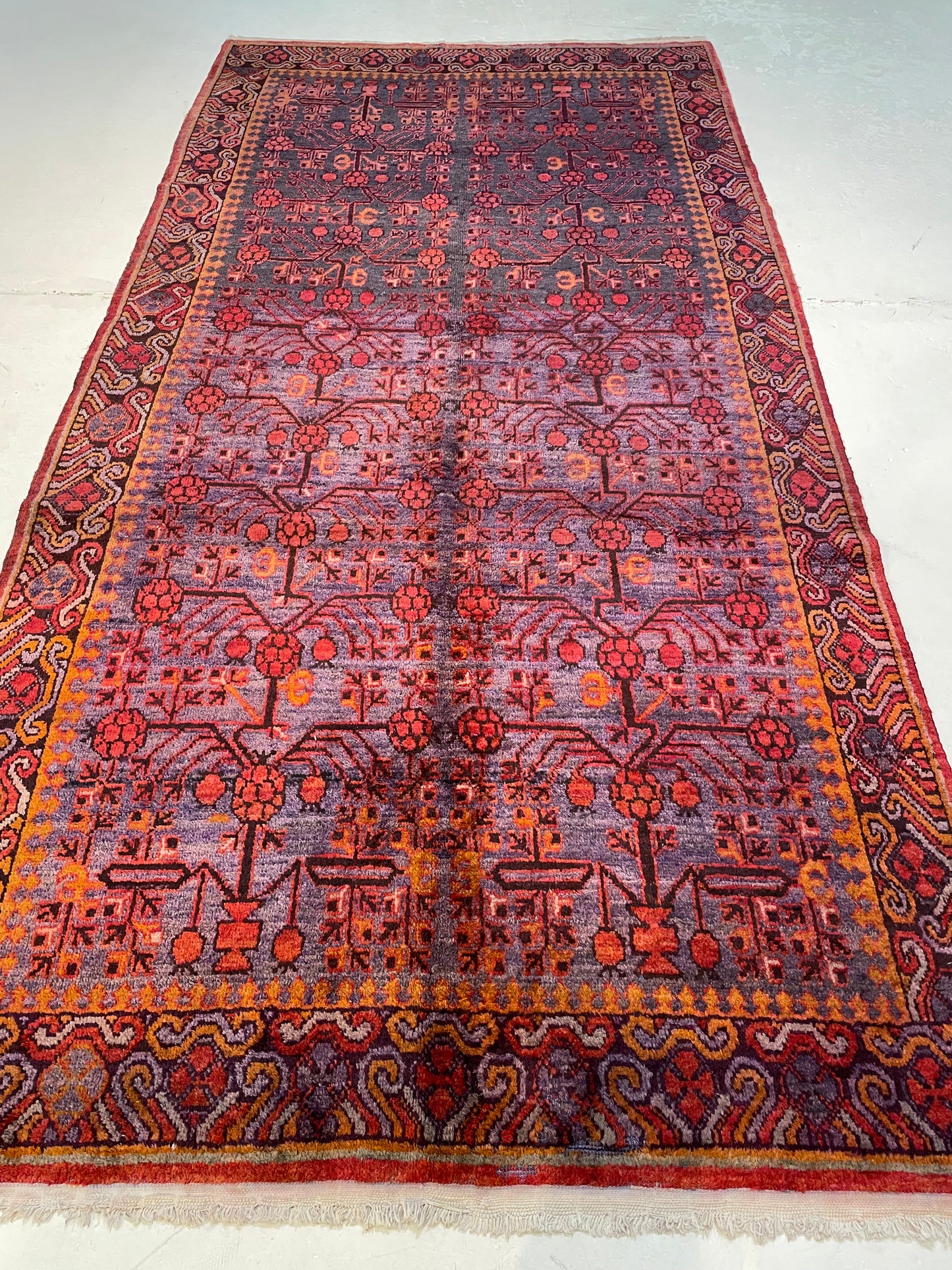 Hand-Knotted Wool Area Rug Antique Khotan Samarkand Collectible 5'5" x 10'9"