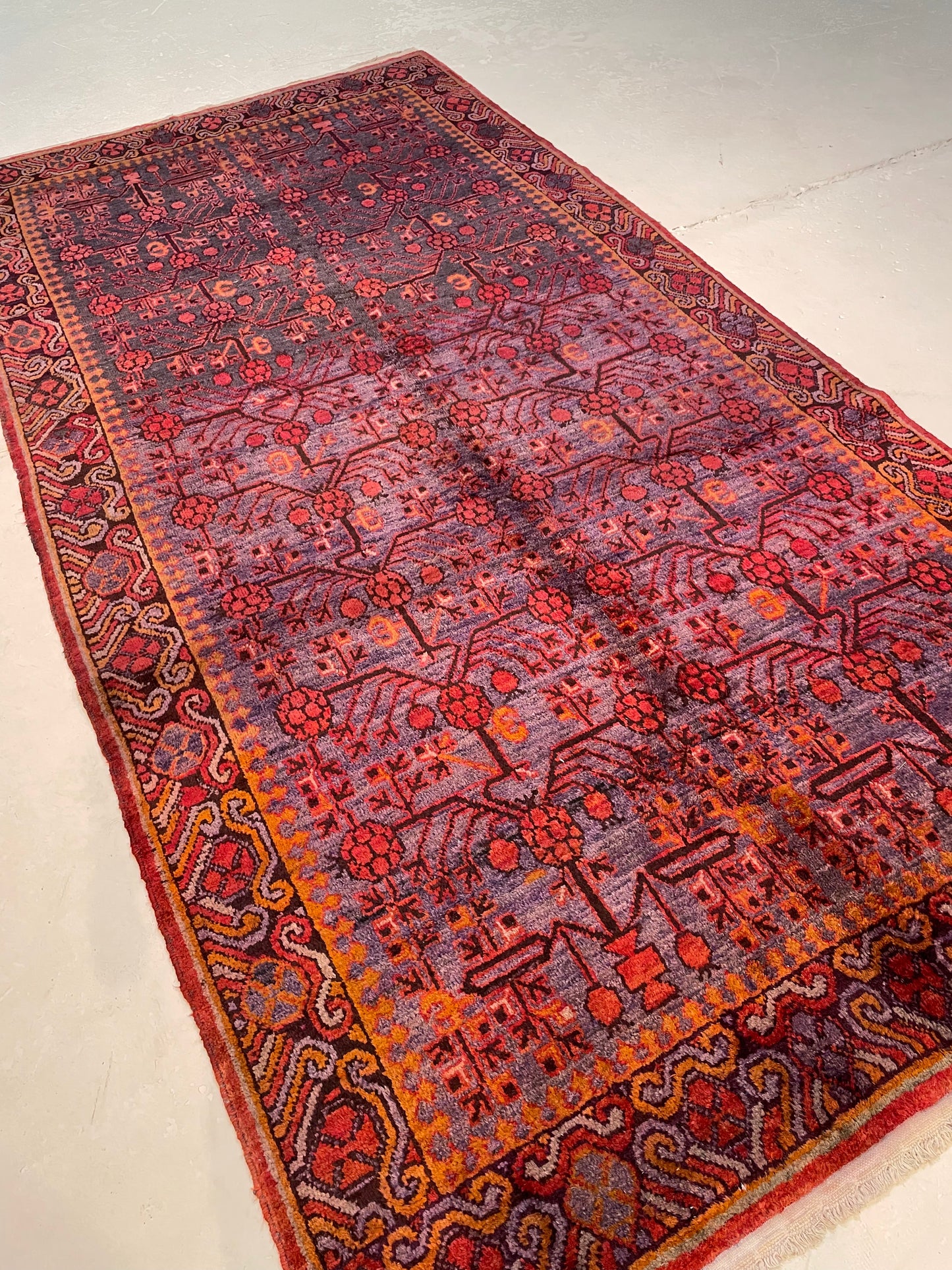 Hand-Knotted Wool Area Rug Antique Khotan Samarkand Collectible 5'5" x 10'9"