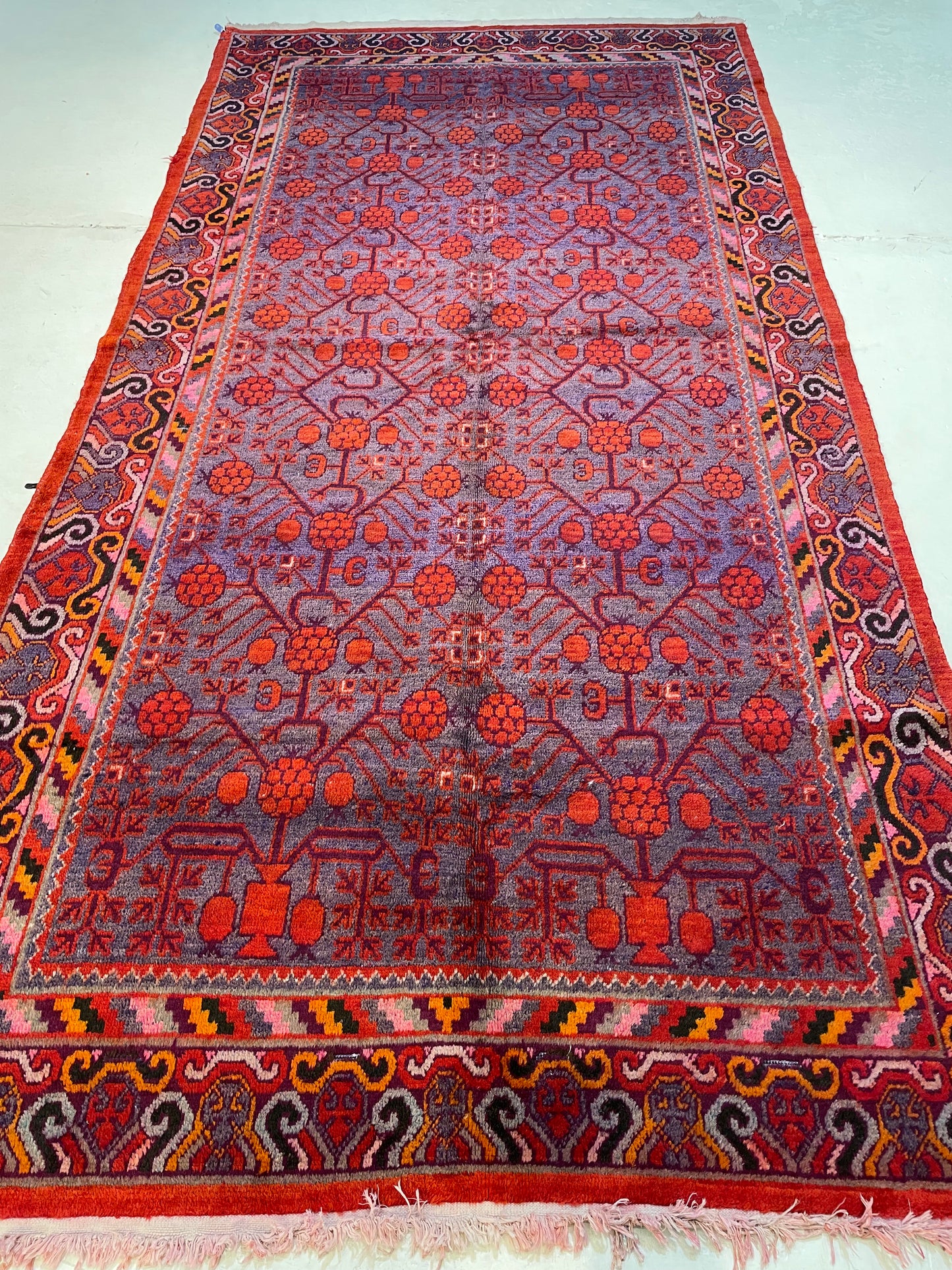 Antique Hand-Knotted Wool Area Rug Khotan Samarkand Collectible 5'6" x 10'10"