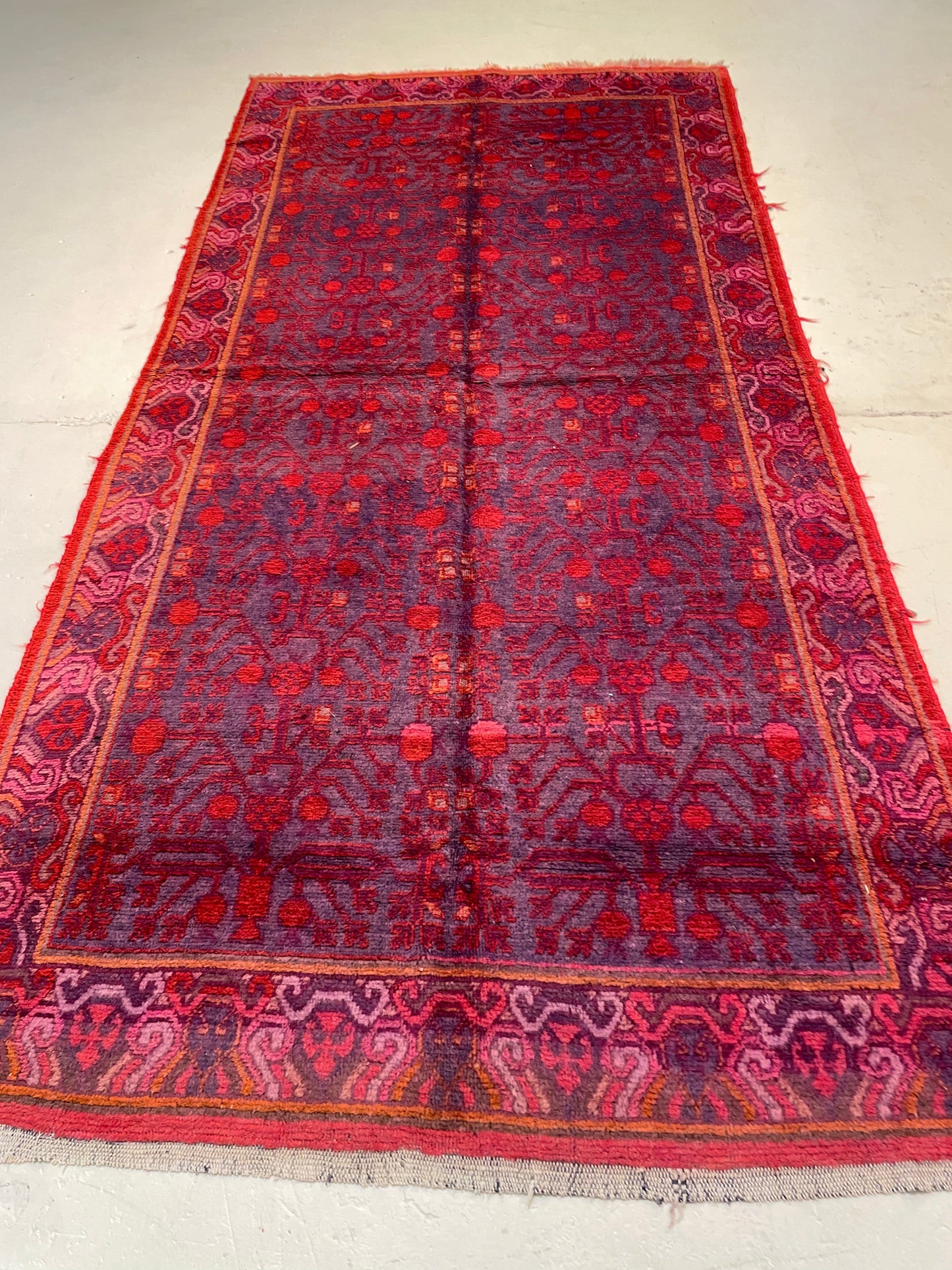 Antique Hand-Knotted Wool Area Rug Khotan Samarkand Collectible 5' x 10'3"