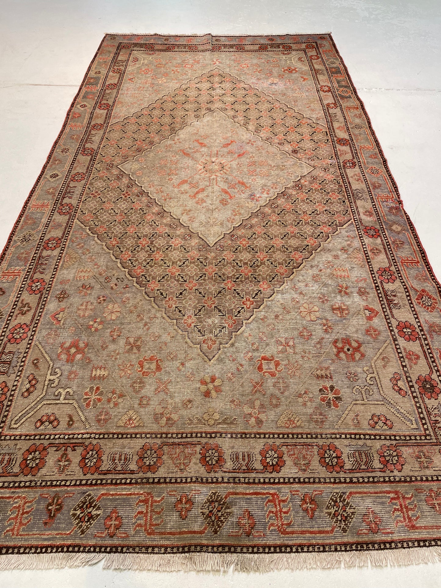 Antique Hand-Knotted Wool Area Rug Khotan Samarkand Collectible 5'5" x 11'3"