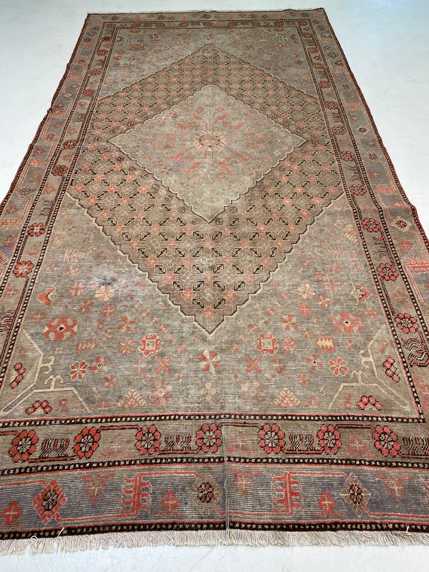 Antique Hand-Knotted Wool Area Rug Khotan Samarkand Collectible 5'5" x 11'3"