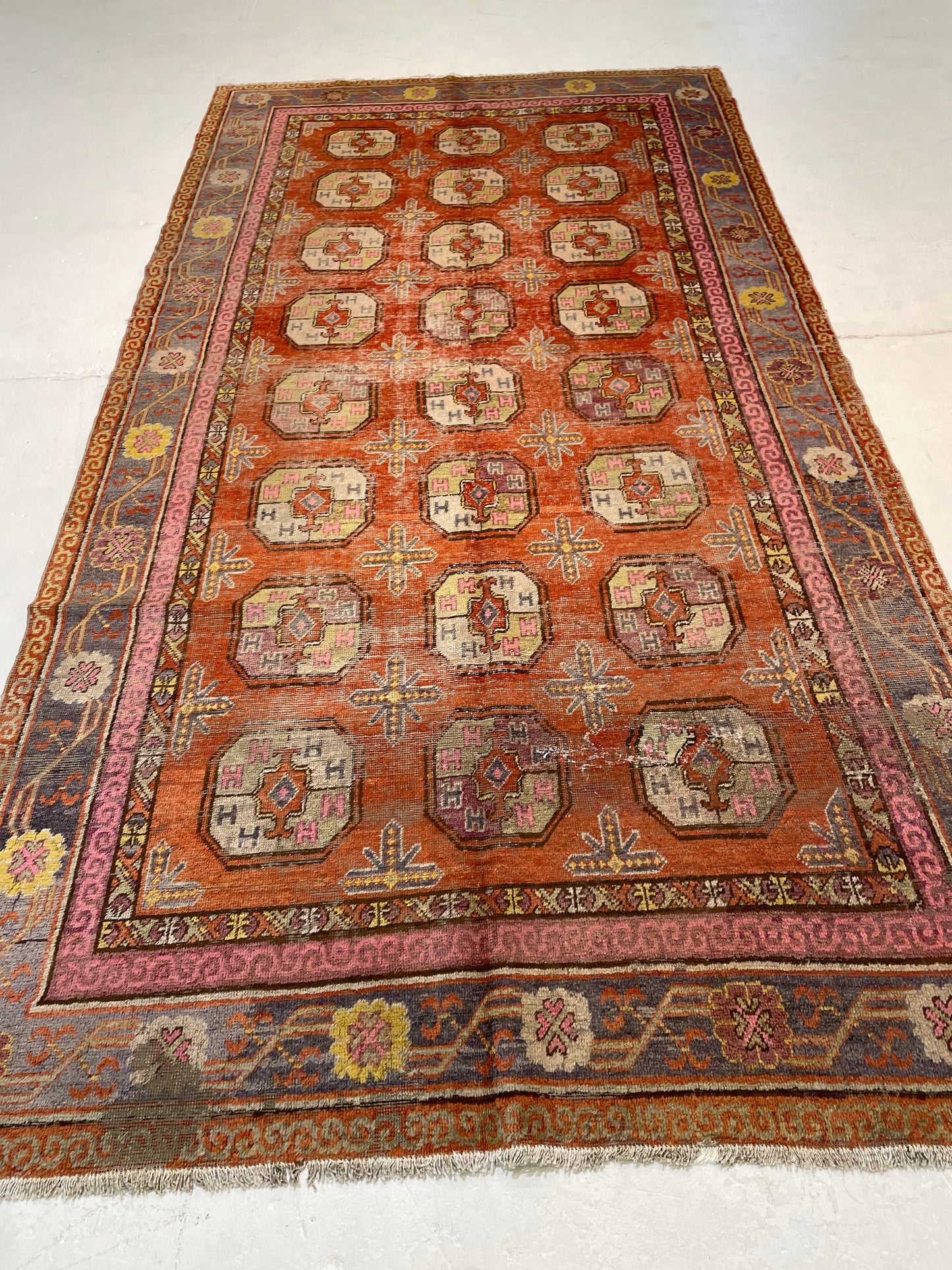 Antique Hand-Knotted Wool Area Rug Khotan Samarkand Collectible 5'3" x 10'4"