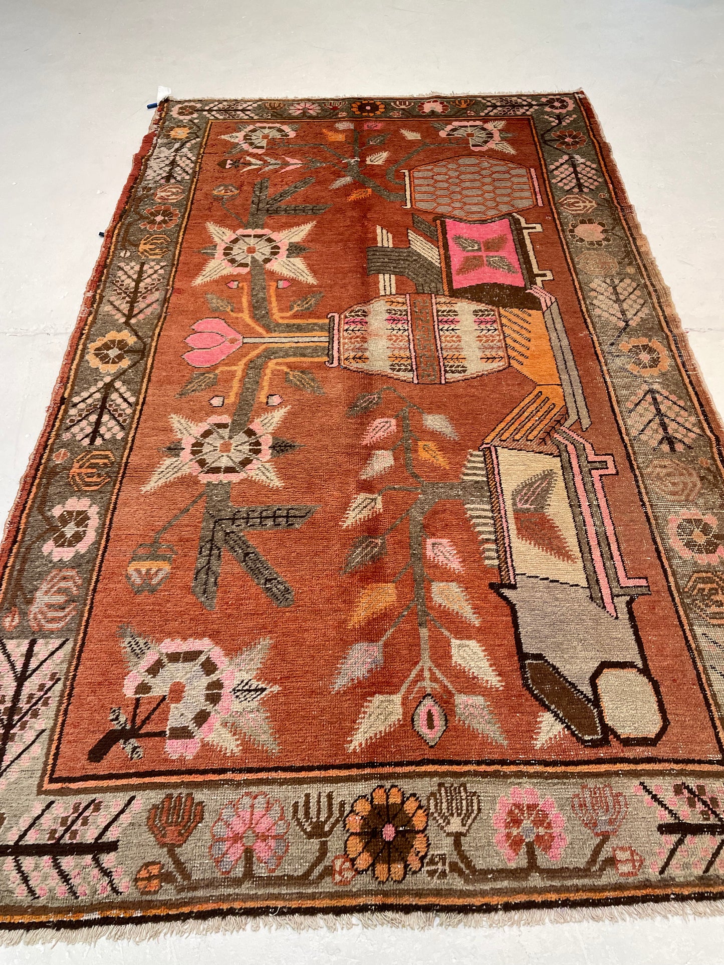 Antique Hand-Knotted Wool Area Rug Khotan Samarkand Collectible 5'3" x 8'10"