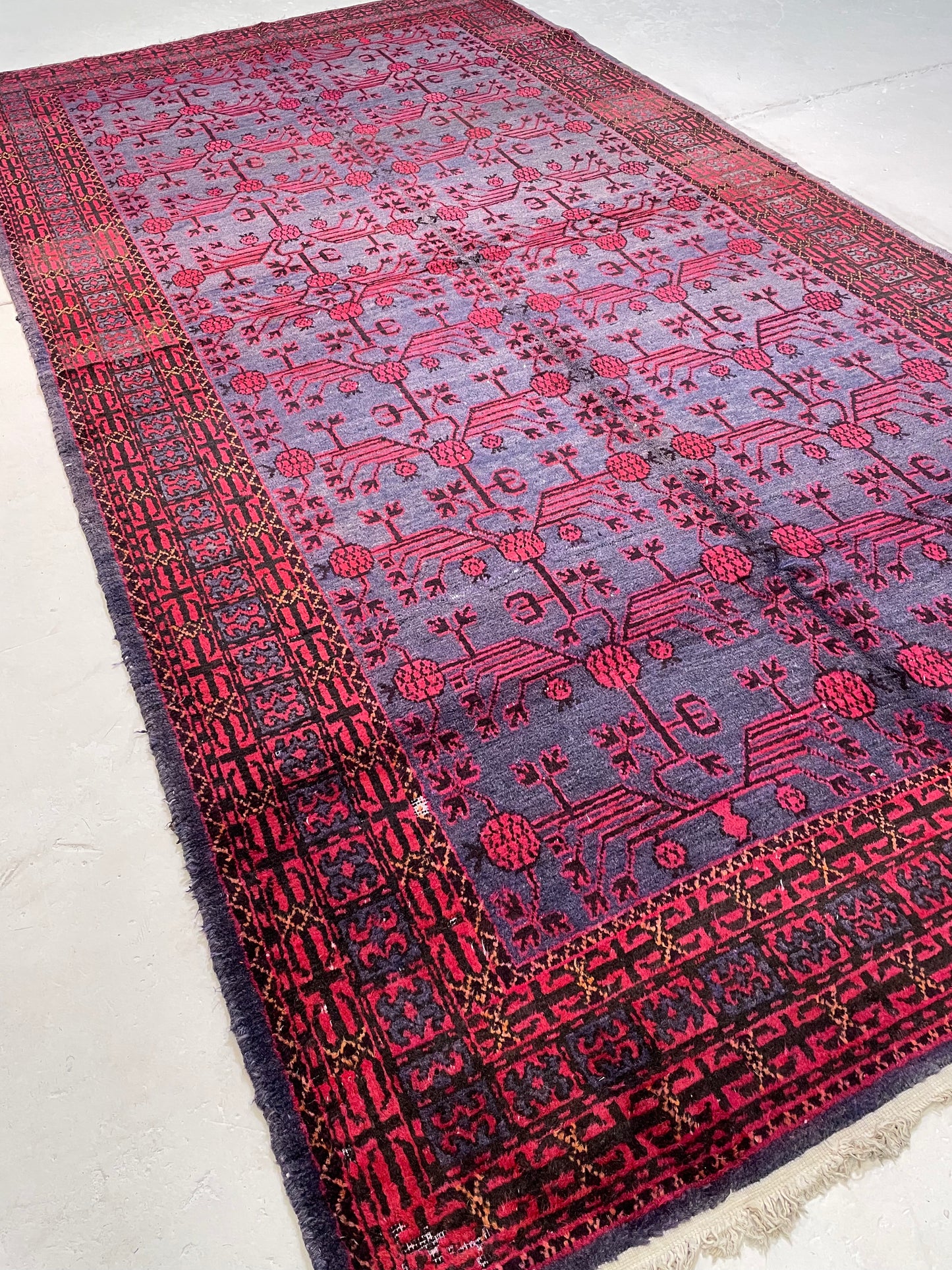 Antique Hand-Knotted Wool Area Rug Khotan Samarkand Collectible 6'7" x 12'11"