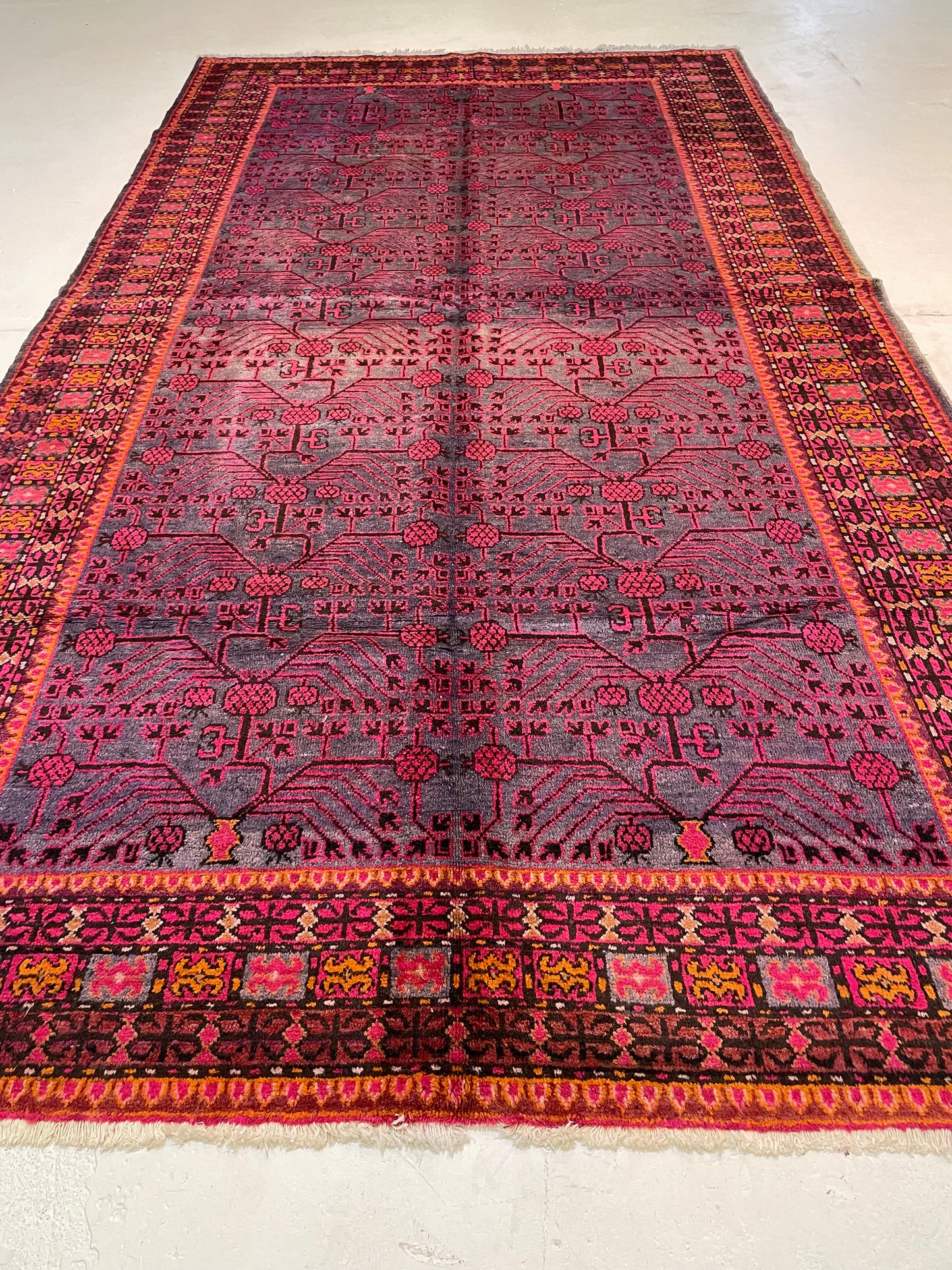 Antique Hand-Knotted Wool Area Rug Khotan Samarkand Collectible 7'7" x 13'10"