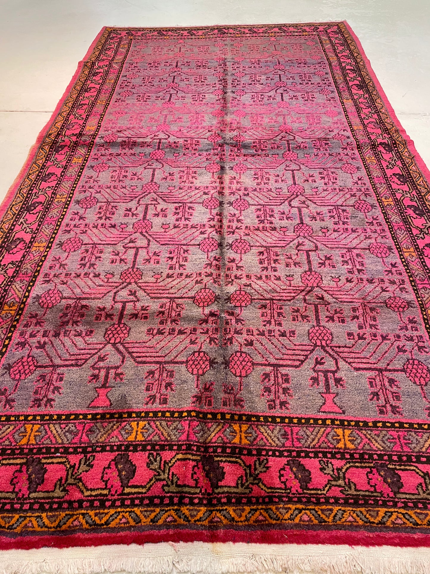 Antique Hand-Knotted Wool Area Rug Khotan Samarkand Collectible 7' x 13'3"