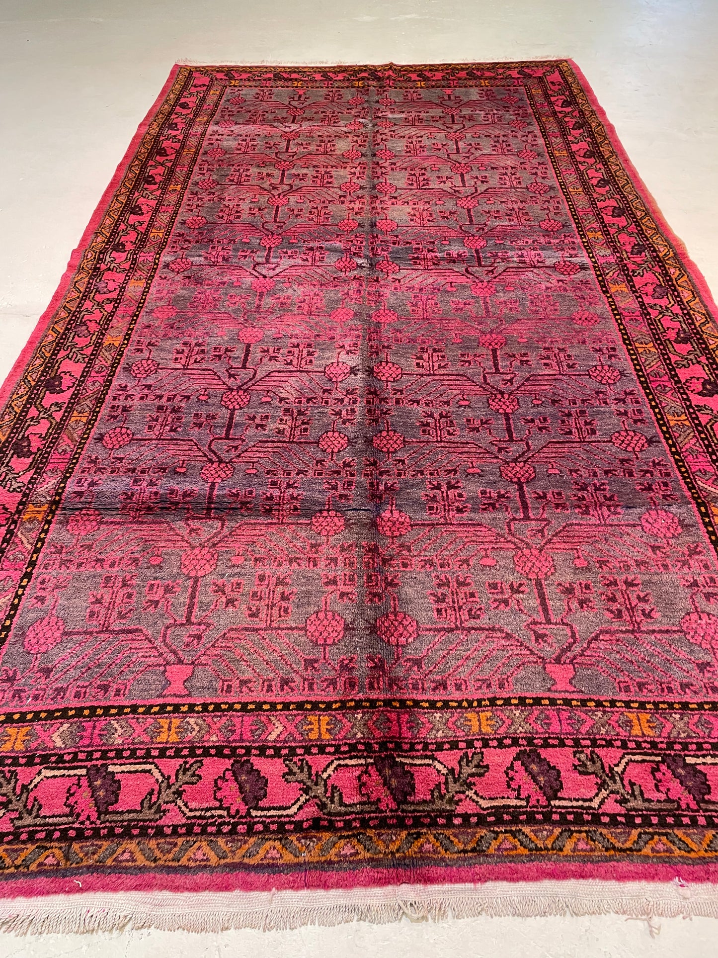 Antique Hand-Knotted Wool Area Rug Khotan Samarkand Collectible 7' x 13'3"
