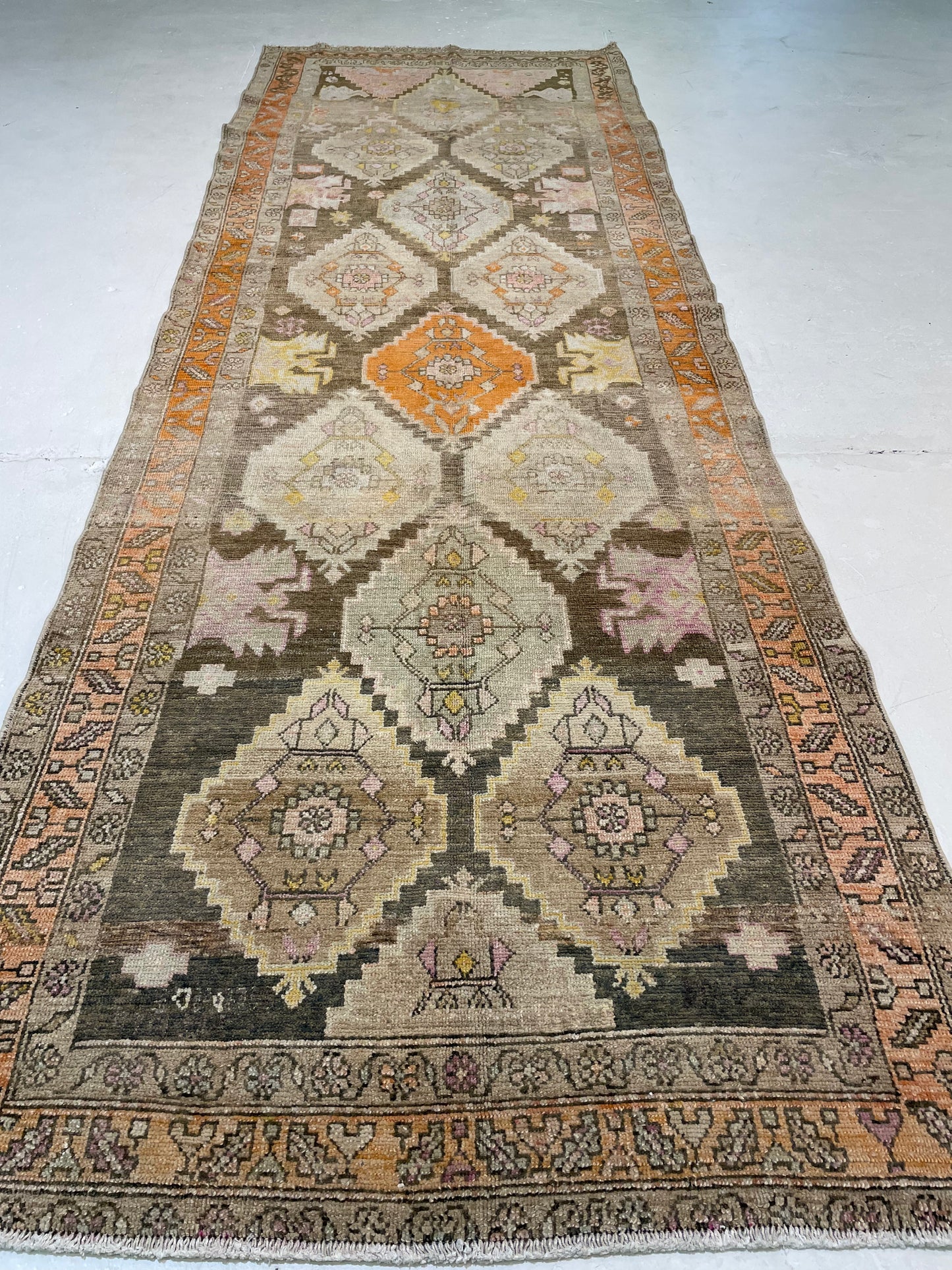 Hand-Knotted Wool Gallery Size Turkish Oushak 4'4" x 12'9"
