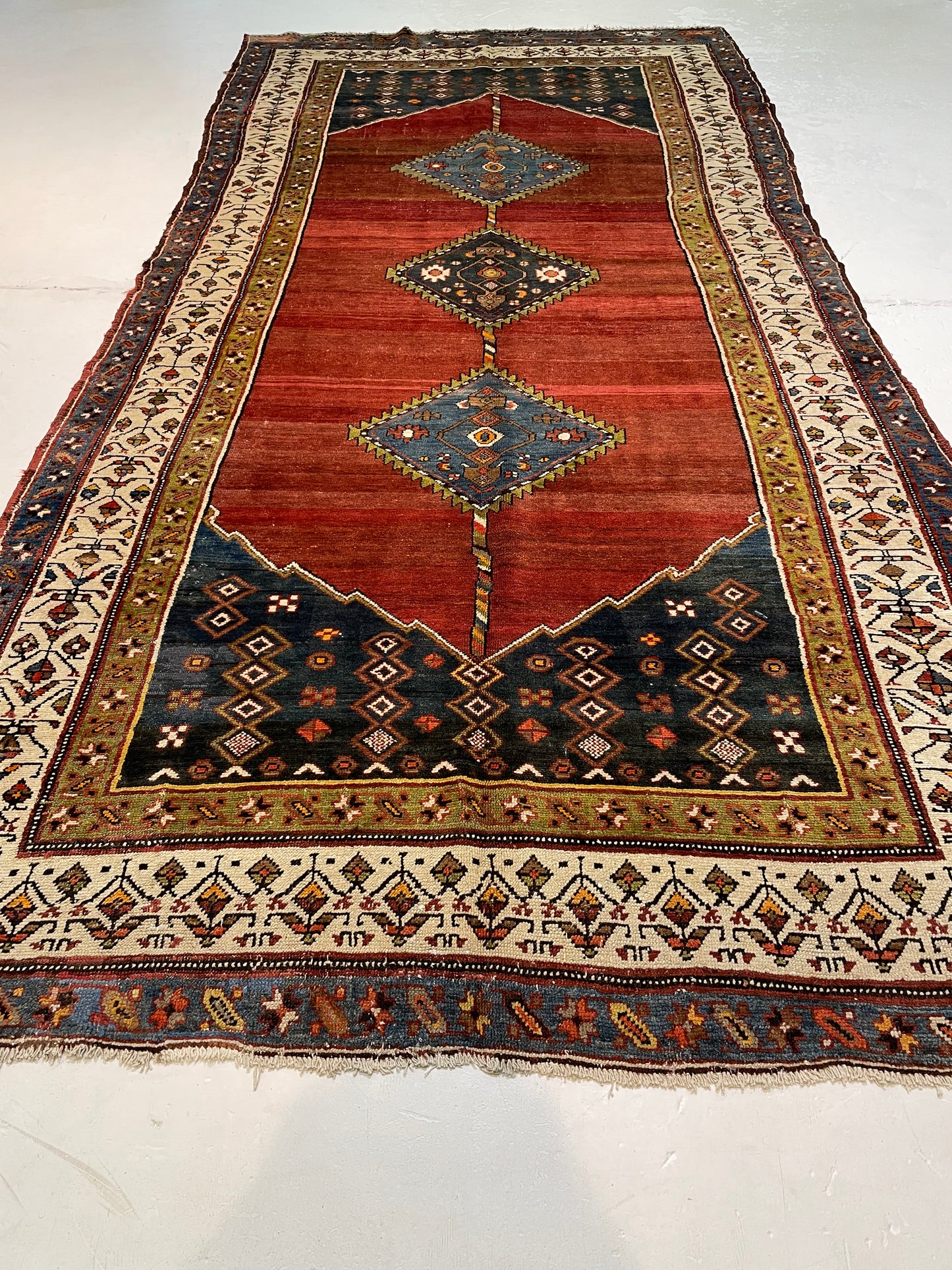 Antique Hand-Knotted Wool Gallery Size Kurdish Collectible 6'2" x 13'2"