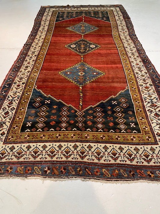 Antique Hand-Knotted Wool Gallery Size Kurdish Collectible 6'2" x 13'2"