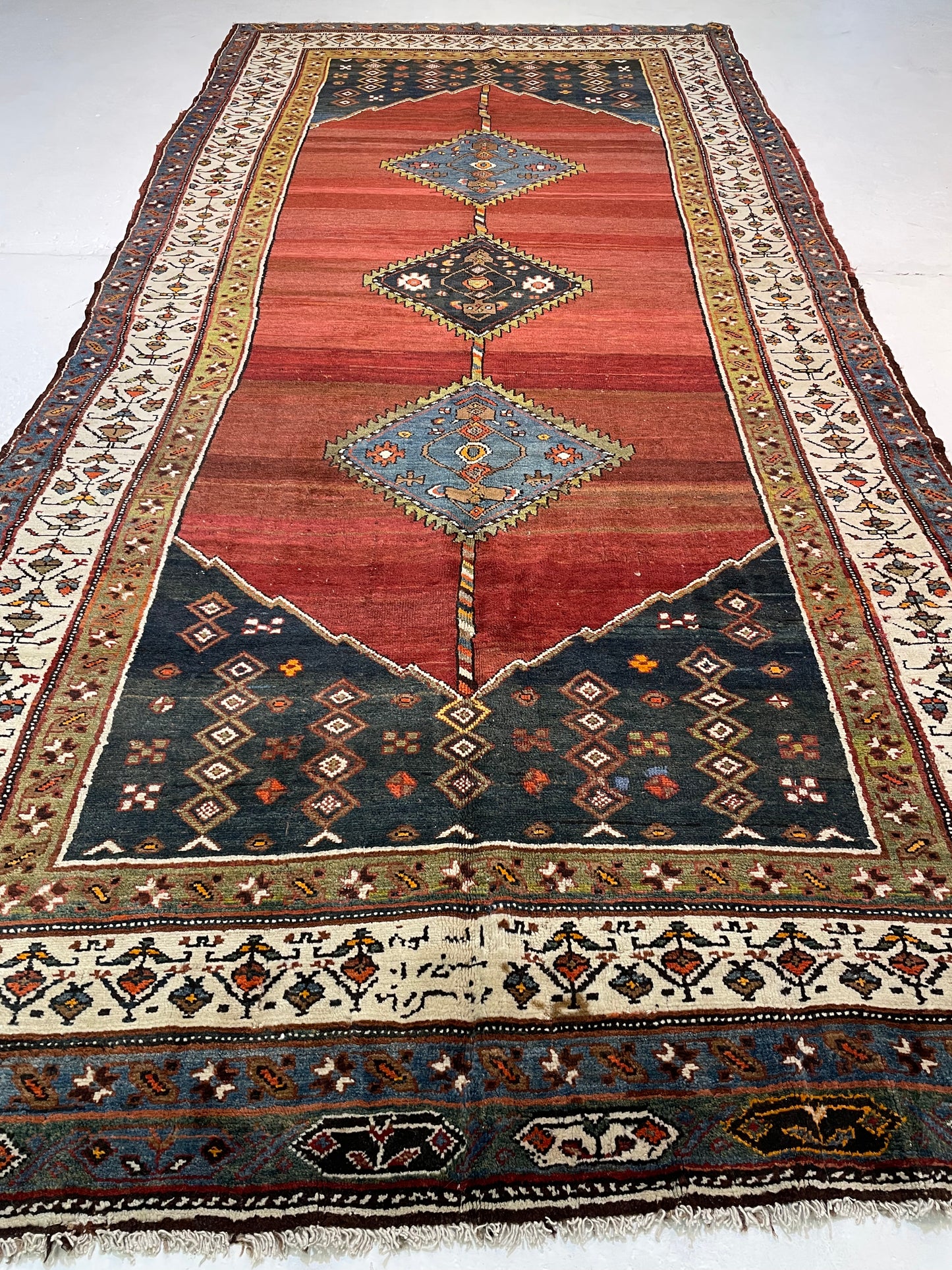 Antique Hand-Knotted Wool Gallery Size Kurdish Collectible 6'2" x 13'2"