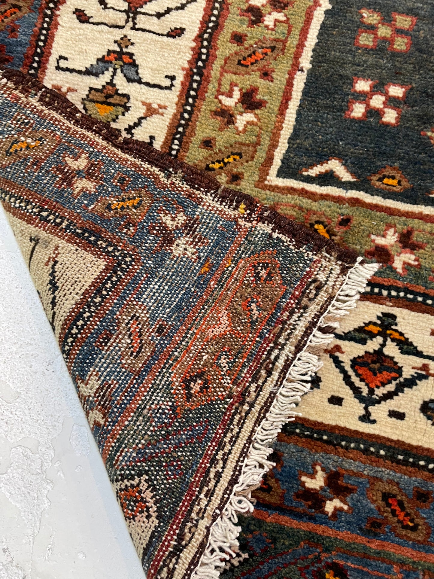 Antique Hand-Knotted Wool Gallery Size Kurdish Collectible 6'2" x 13'2"