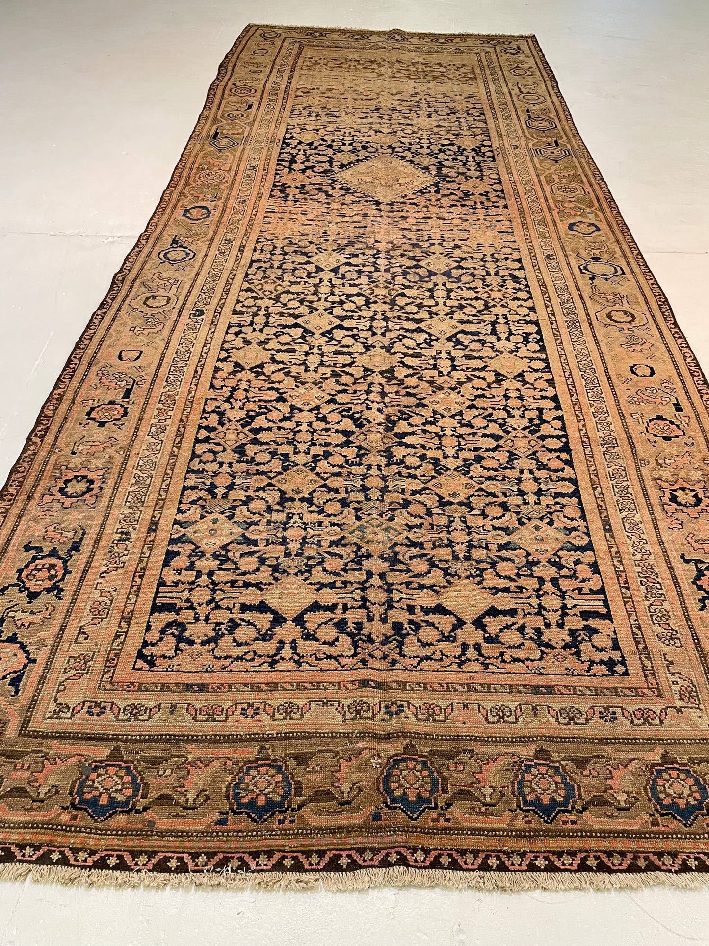 Antique Hand-Knotted Wool Gallery Size Kurdish Malayer Collectible 5'7" x 14'5"