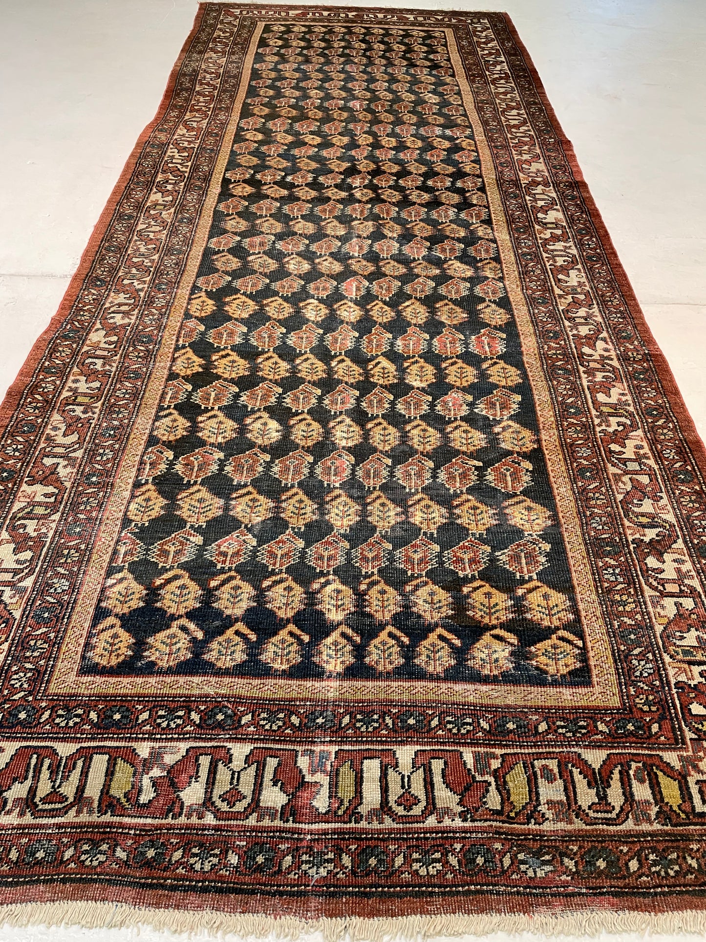 Antique Hand-Knotted Wool Gallery Size Kurdish Malayer Collectible 5'1" x 13'4"