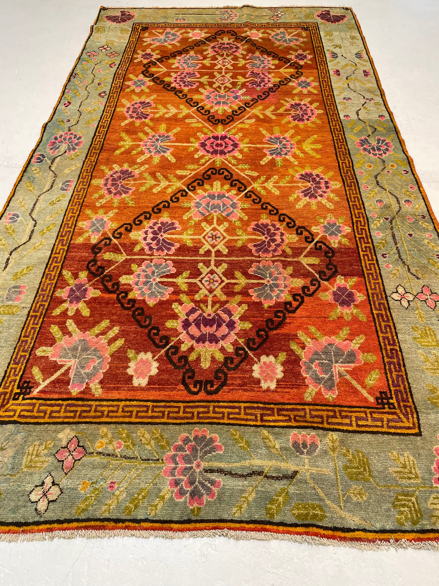 Antique Hand-Knotted Wool Gallery Size Khotan Samarkand Collectible 5' x 9'1"
