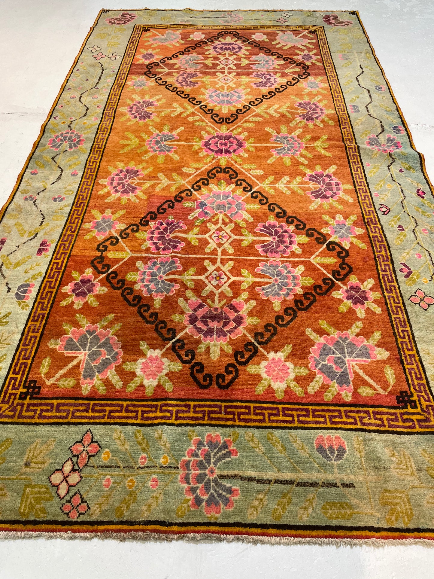 Antique Hand-Knotted Wool Gallery Size Khotan Samarkand Collectible 5' x 9'1"