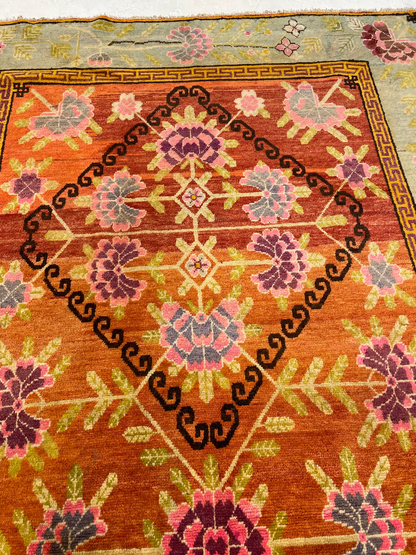 Antique Hand-Knotted Wool Gallery Size Khotan Samarkand Collectible 5' x 9'1"